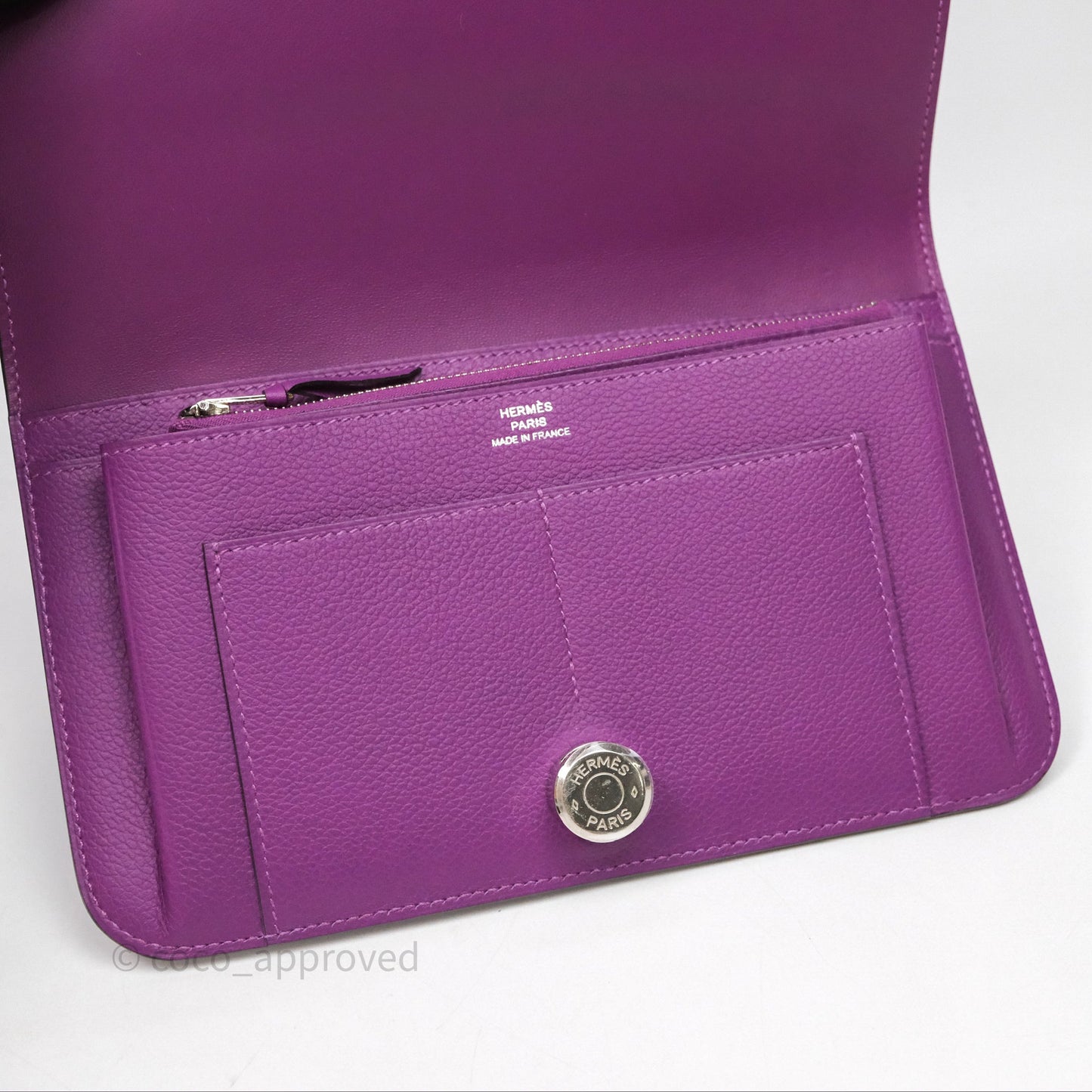 Hermes Dogon Duo Compact Wallet Anemone P9 Evercolor Palladium Hardware