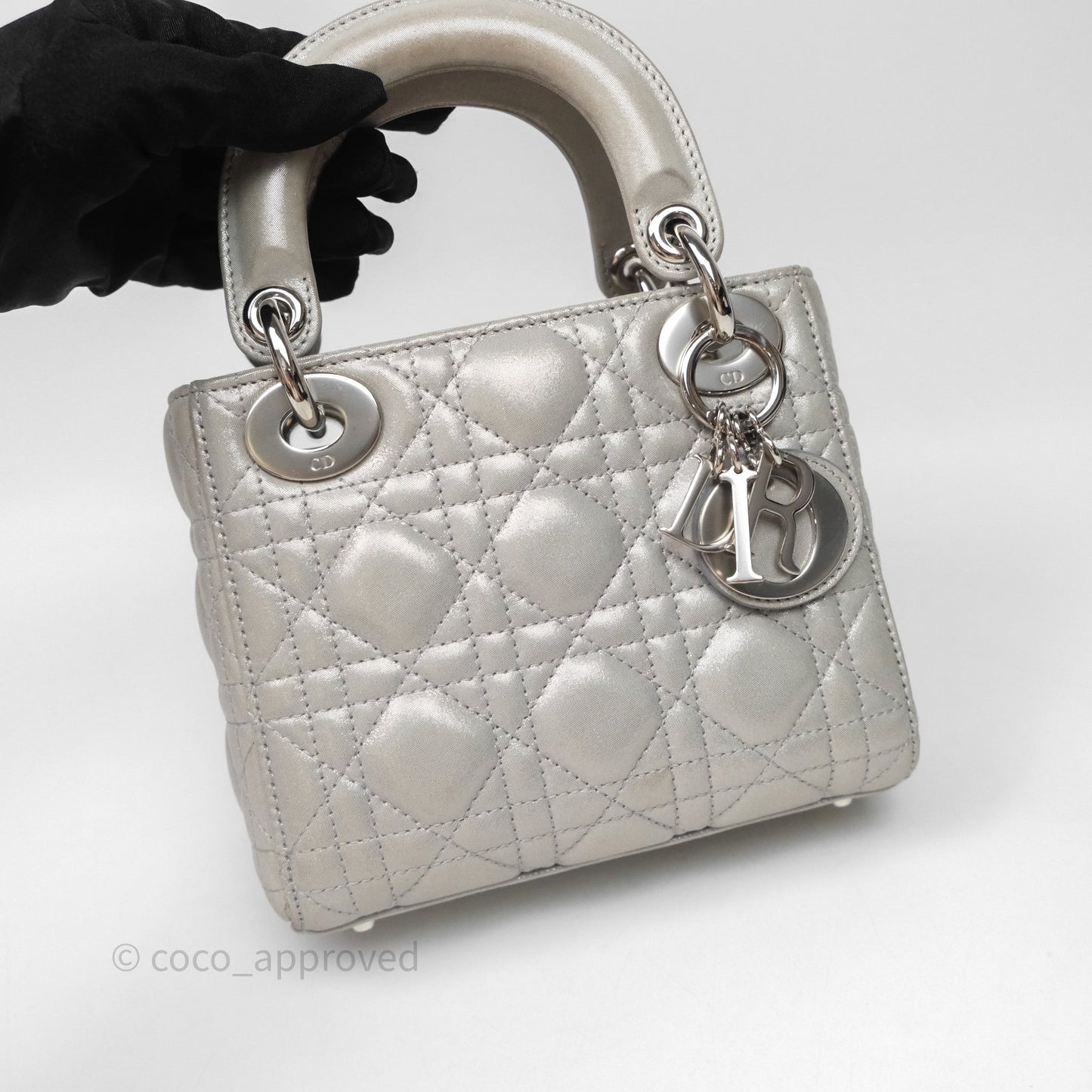 Christian Dior Mini Lady Dior Metallic Silver Nubuck Silver Hardware