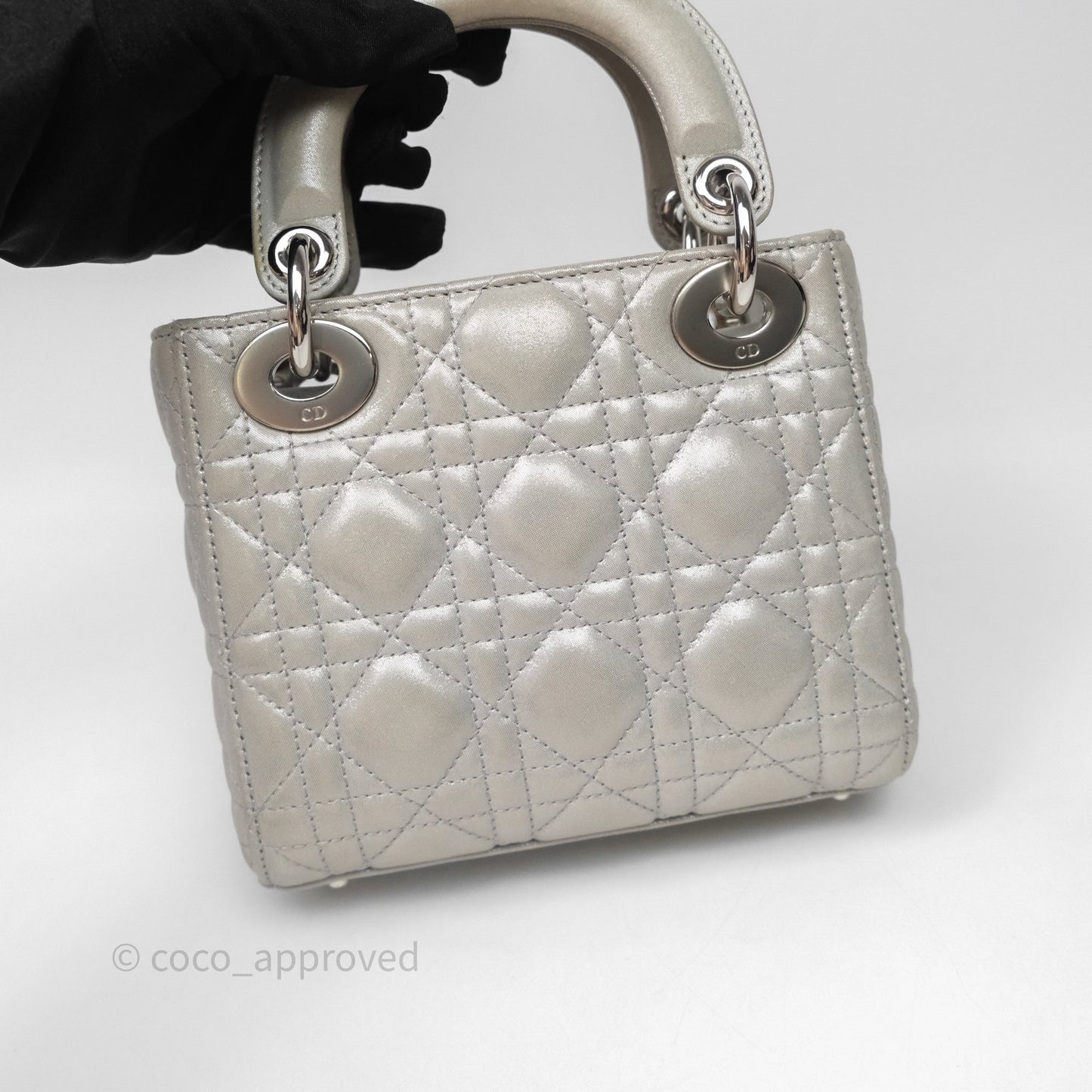 Christian Dior Mini Lady Dior Metallic Silver Nubuck Silver Hardware