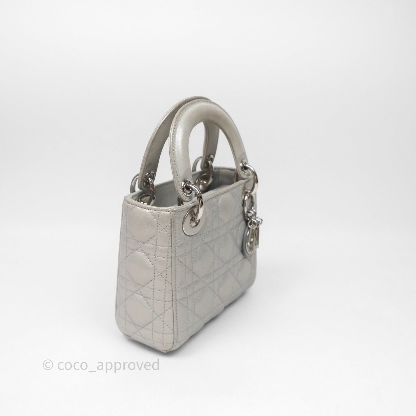 Christian Dior Mini Lady Dior Metallic Silver Nubuck Silver Hardware