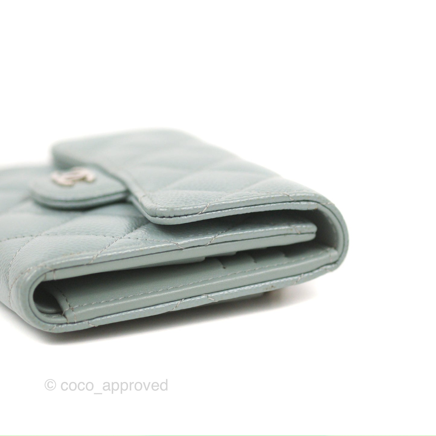 Chanel Classic Short Flap Wallet Tiffany Green Caviar Silver Hardware