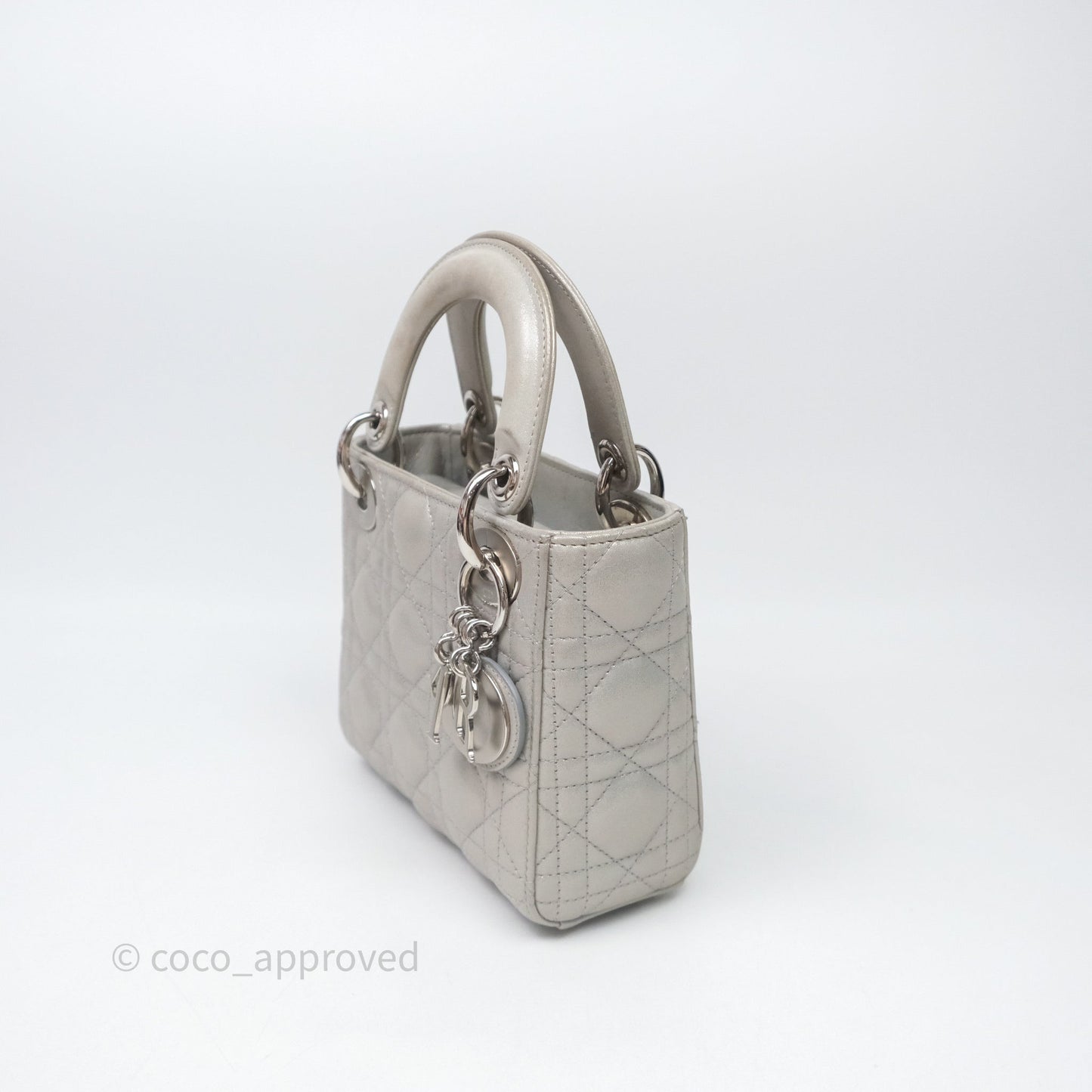 Christian Dior Mini Lady Dior Metallic Silver Nubuck Silver Hardware