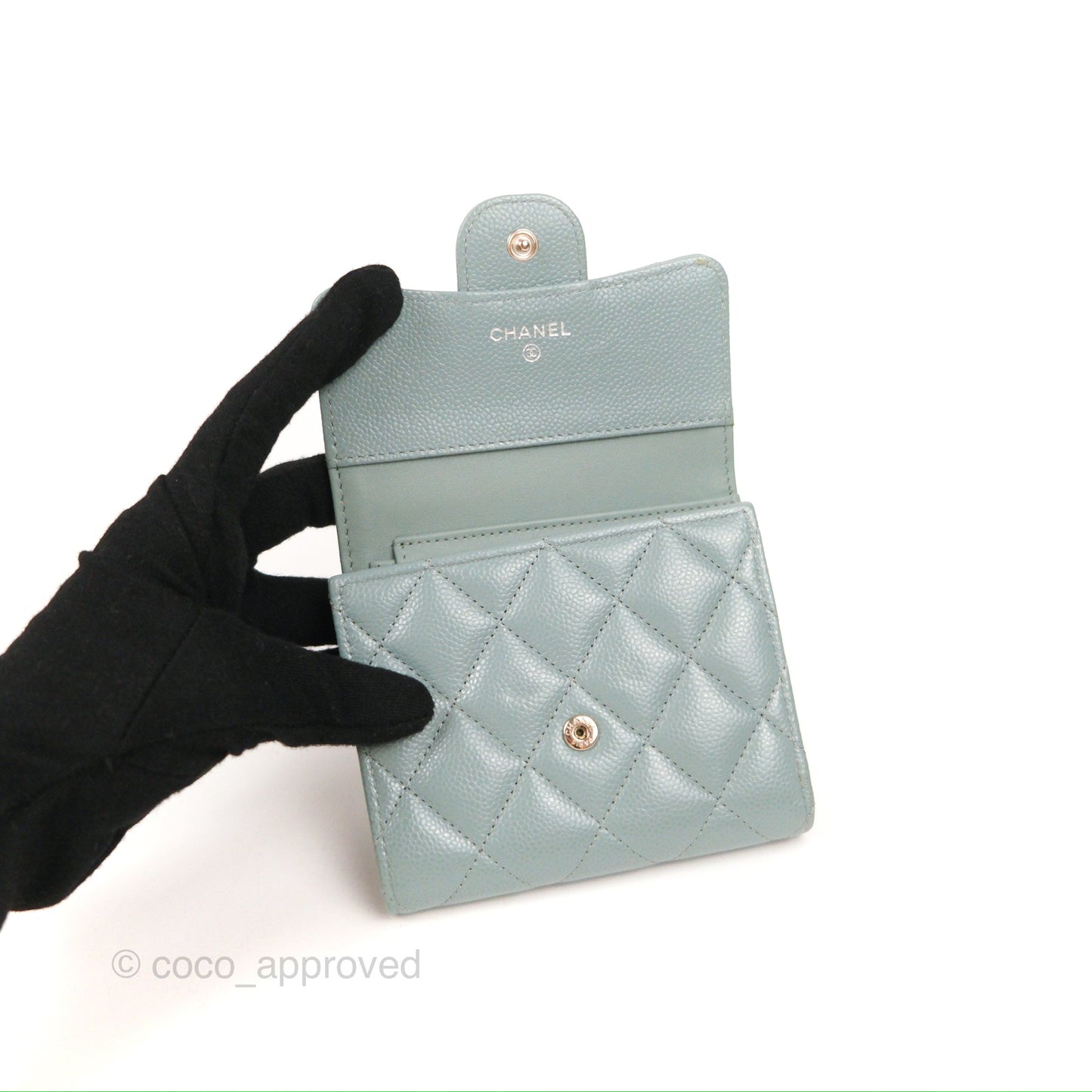 Chanel Classic Short Flap Wallet Tiffany Green Caviar Silver Hardware