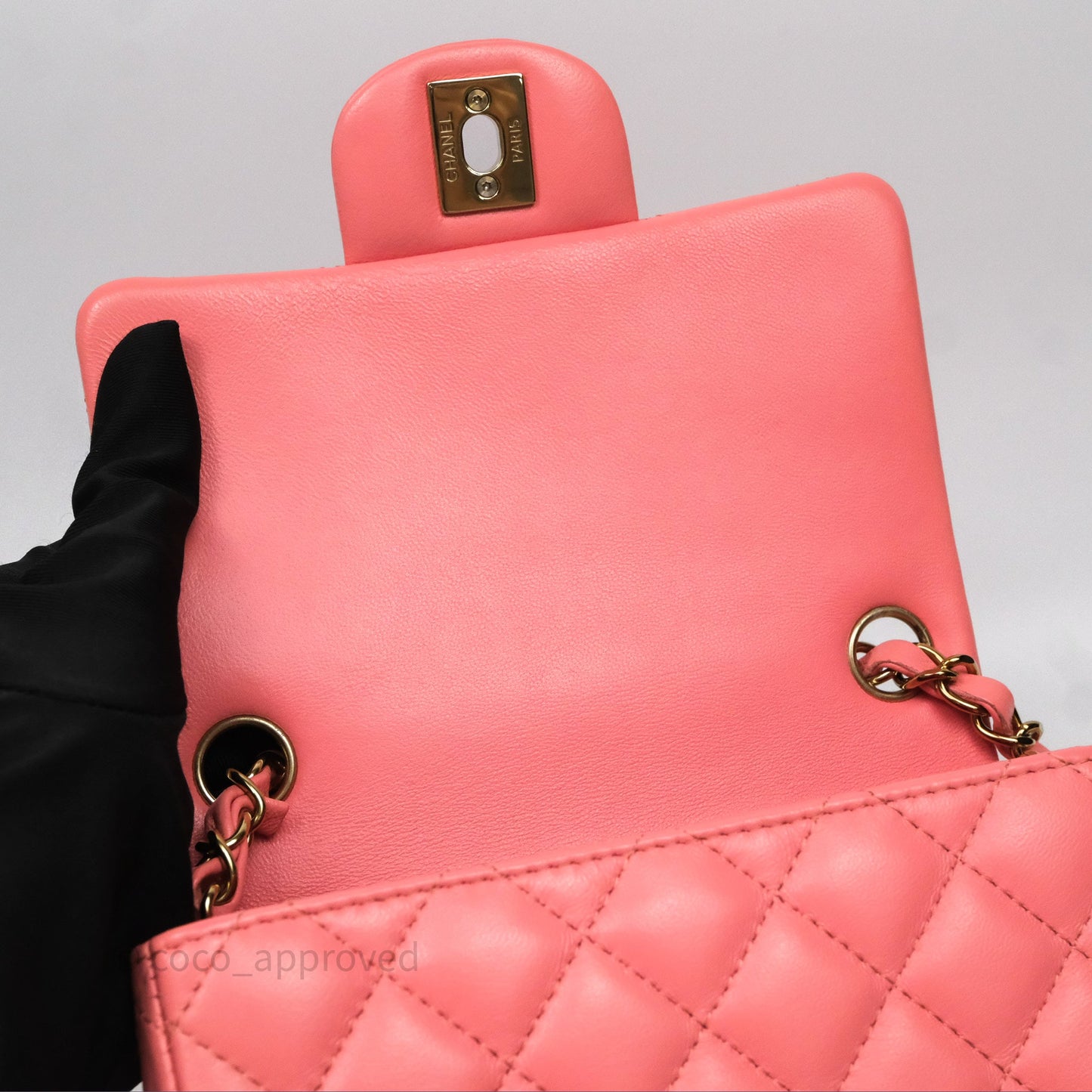 Chanel Mini Square Flap Quilted Pink Lambskin Gold Hardware