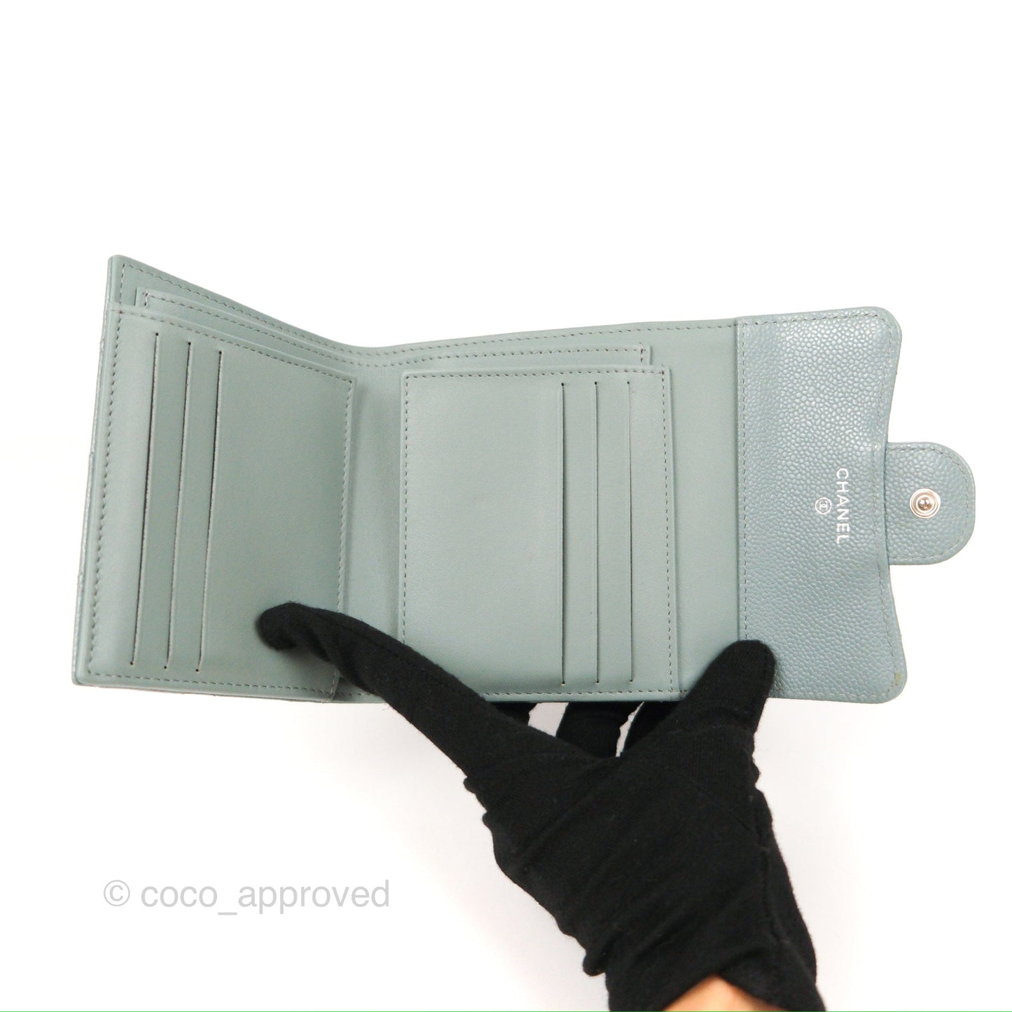 Chanel Classic Short Flap Wallet Tiffany Green Caviar Silver Hardware