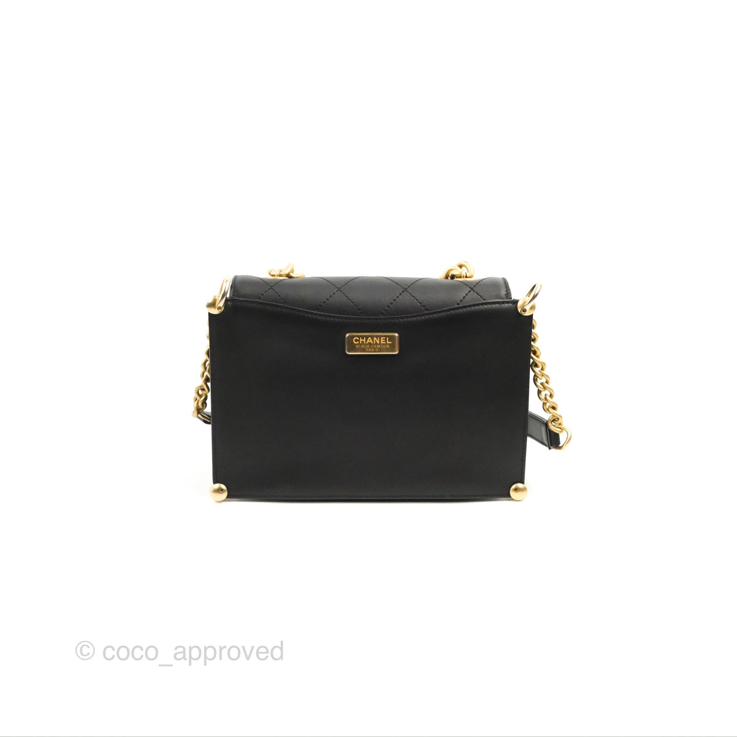 Chanel Chain Handle Flap Bag Black Calfskin Aged Gold Hardware