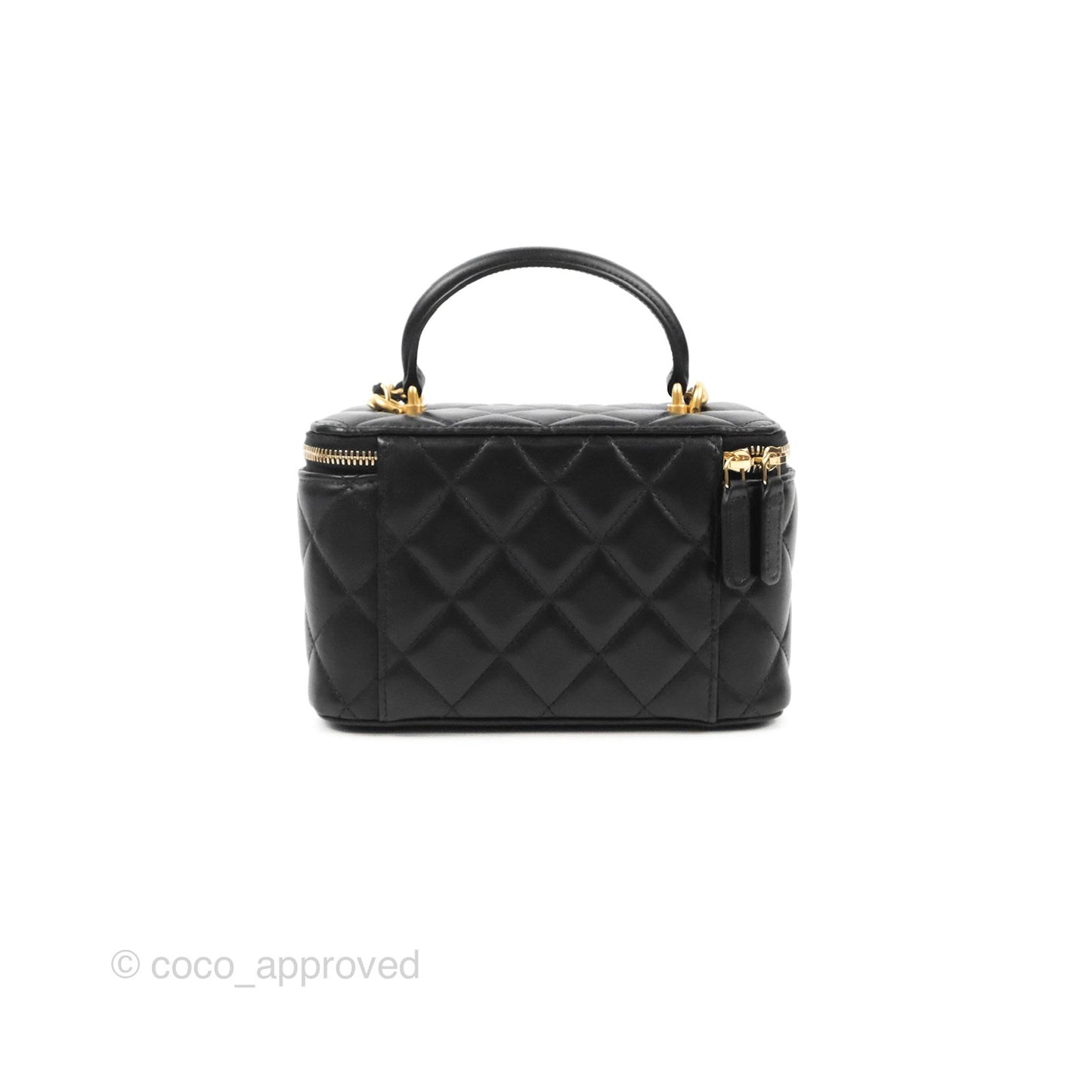 Chanel Vanity Rectangular Top Handle Black Lambskin Gold Hardware