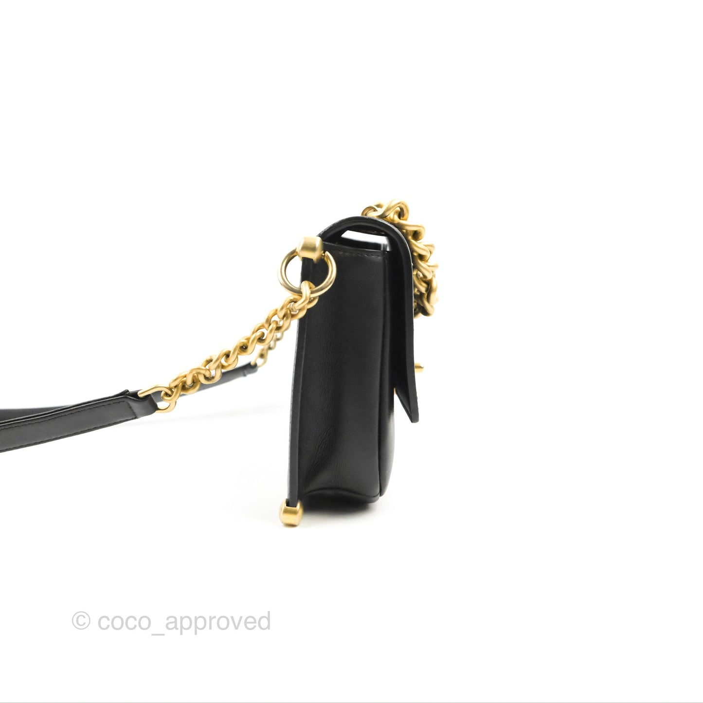 Chanel Chain Handle Flap Bag Black Calfskin Aged Gold Hardware