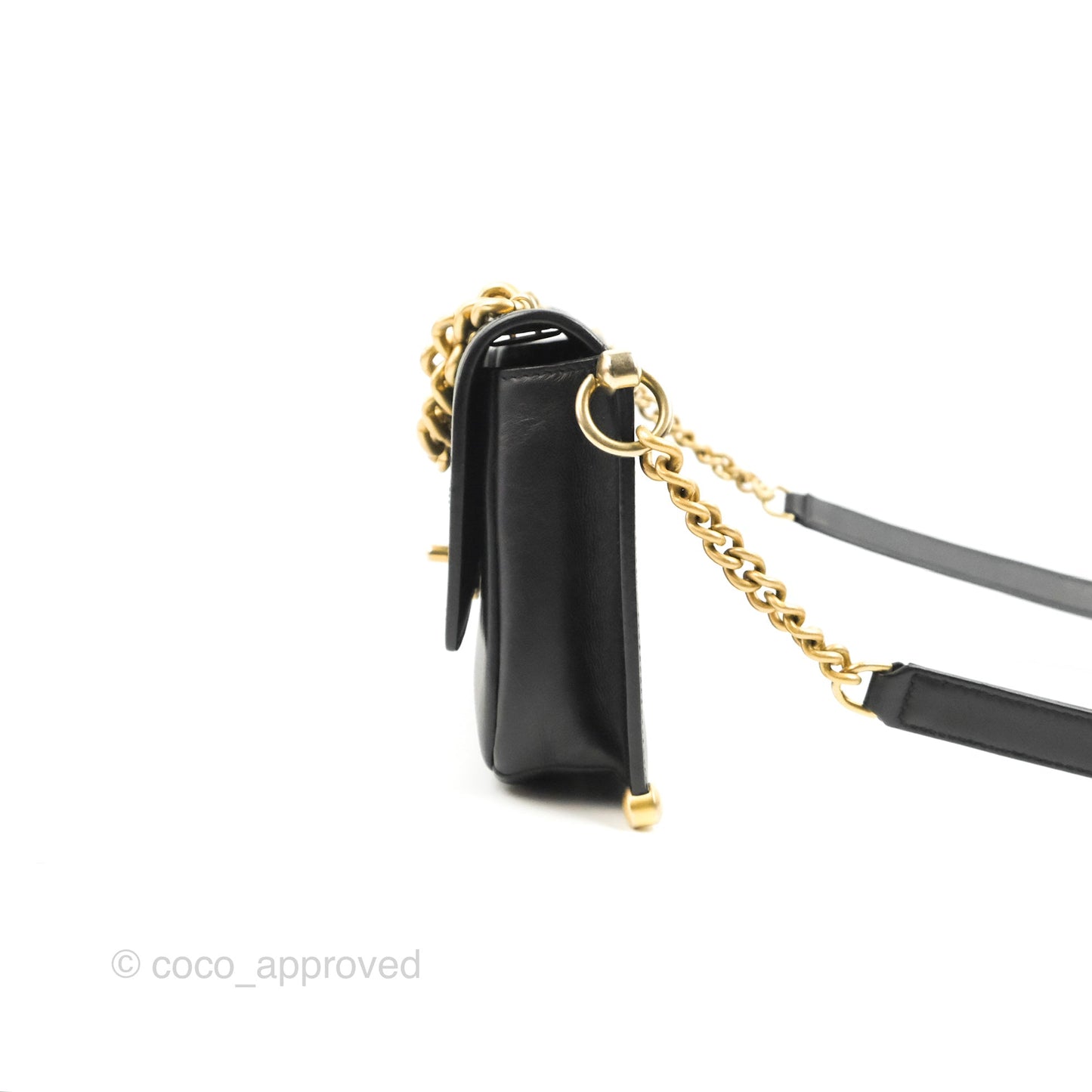 Chanel Chain Handle Flap Bag Black Calfskin Aged Gold Hardware