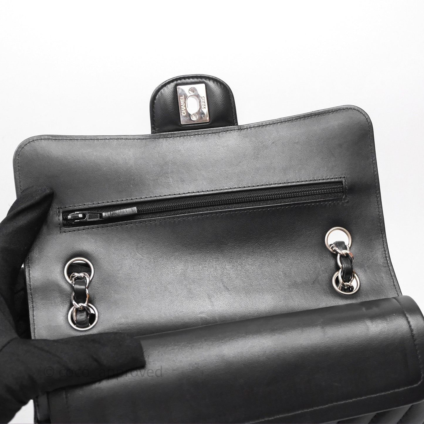 Chanel Small Flap Chevron Black lambskin Silver Hardware