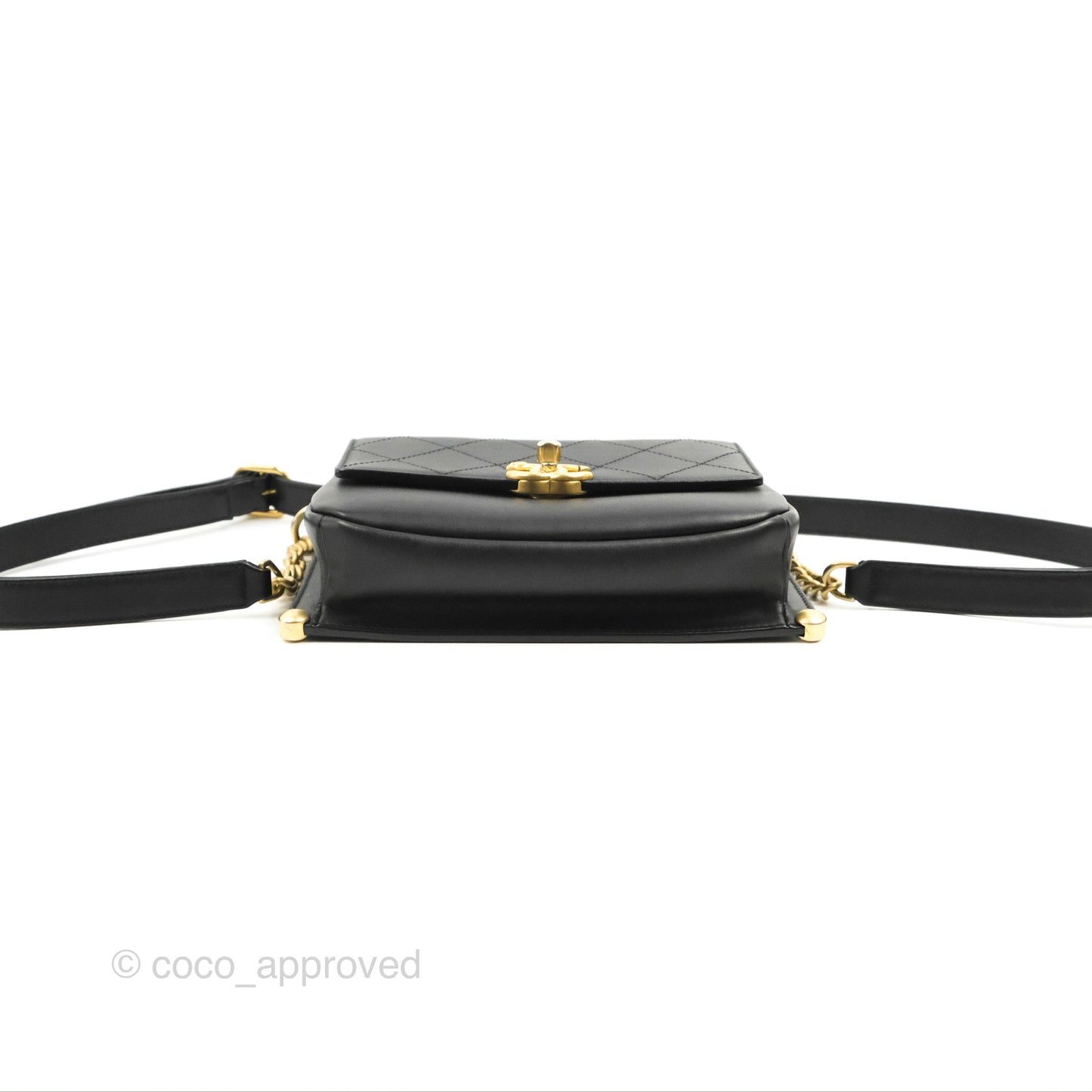 Chanel Chain Handle Flap Bag Black Calfskin Aged Gold Hardware