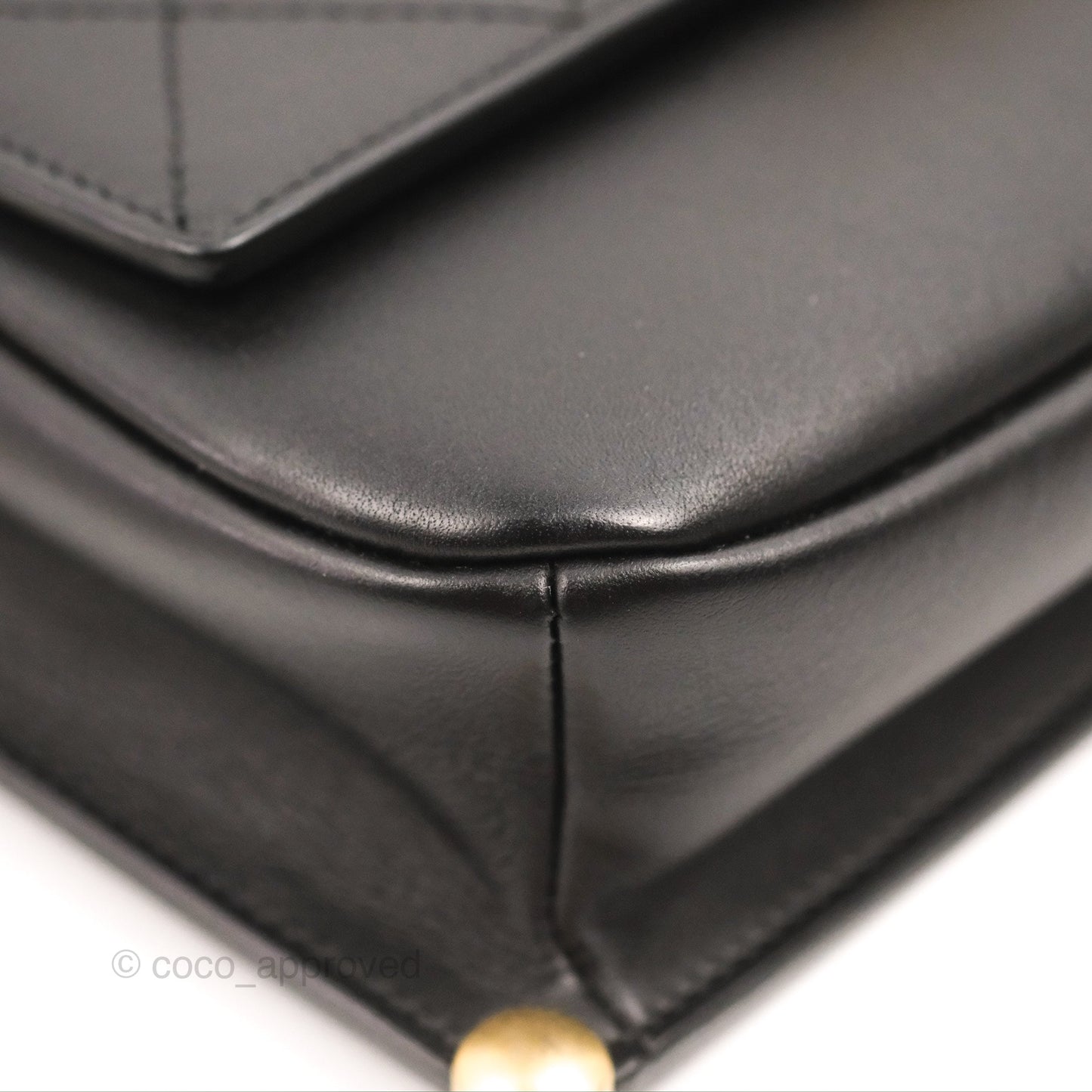 Chanel Chain Handle Flap Bag Black Calfskin Aged Gold Hardware