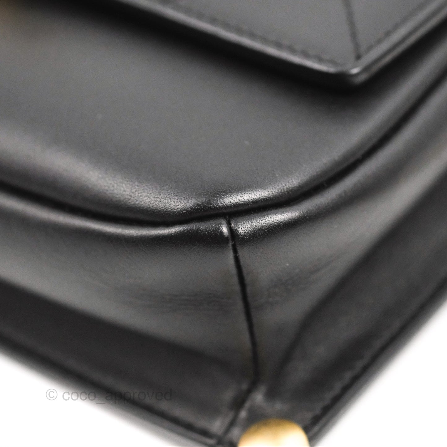 Chanel Chain Handle Flap Bag Black Calfskin Aged Gold Hardware