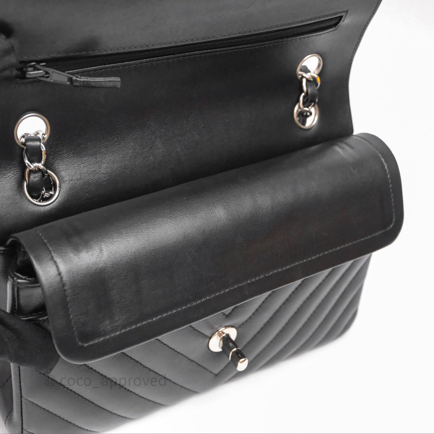 Chanel Small Flap Chevron Black lambskin Silver Hardware