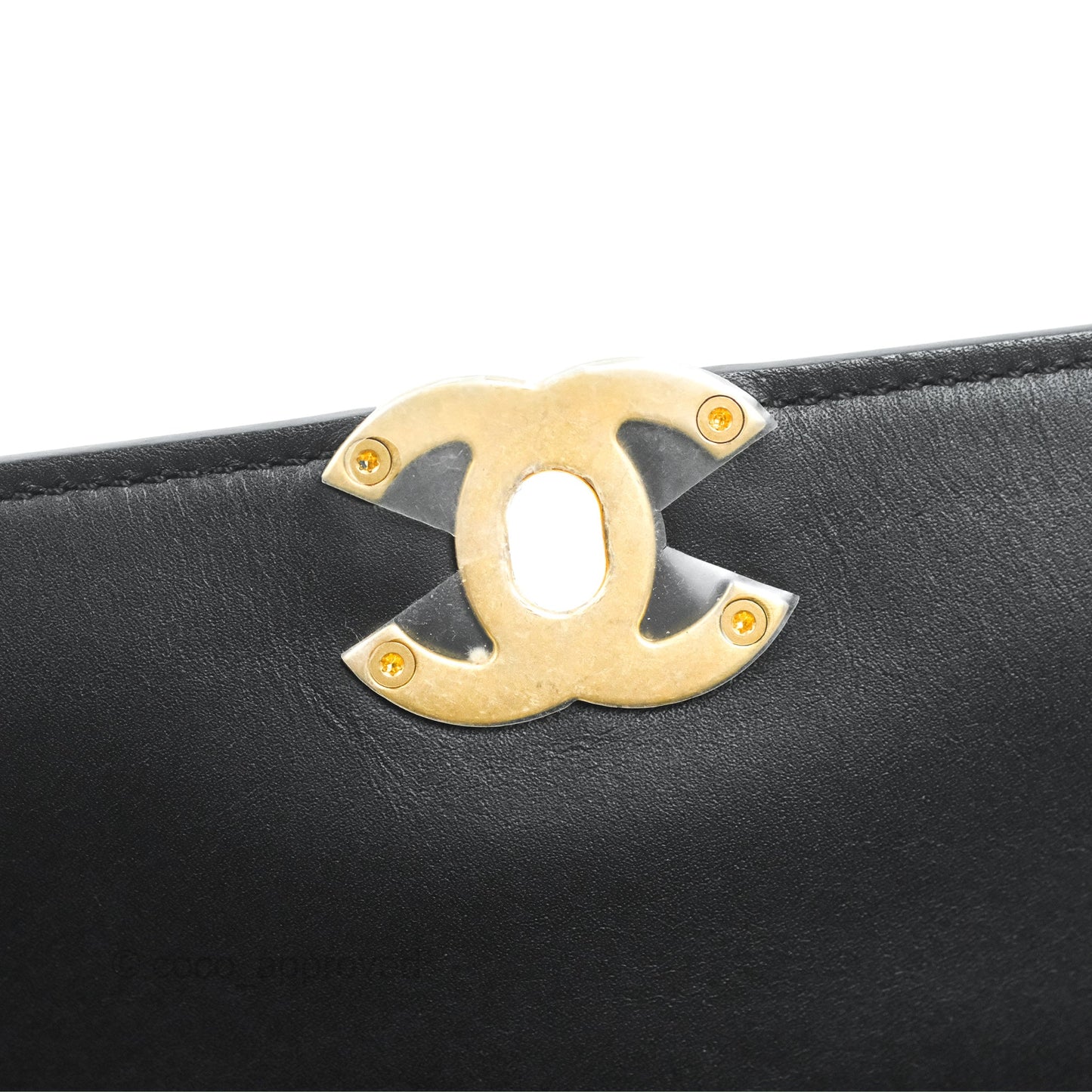 Chanel Chain Handle Flap Bag Black Calfskin Aged Gold Hardware