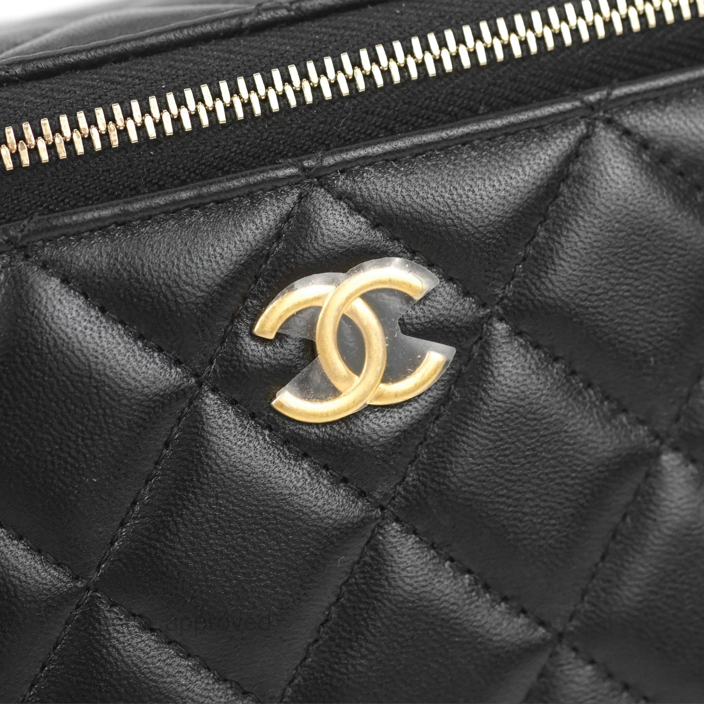 Chanel Vanity Rectangular Top Handle Black Lambskin Gold Hardware