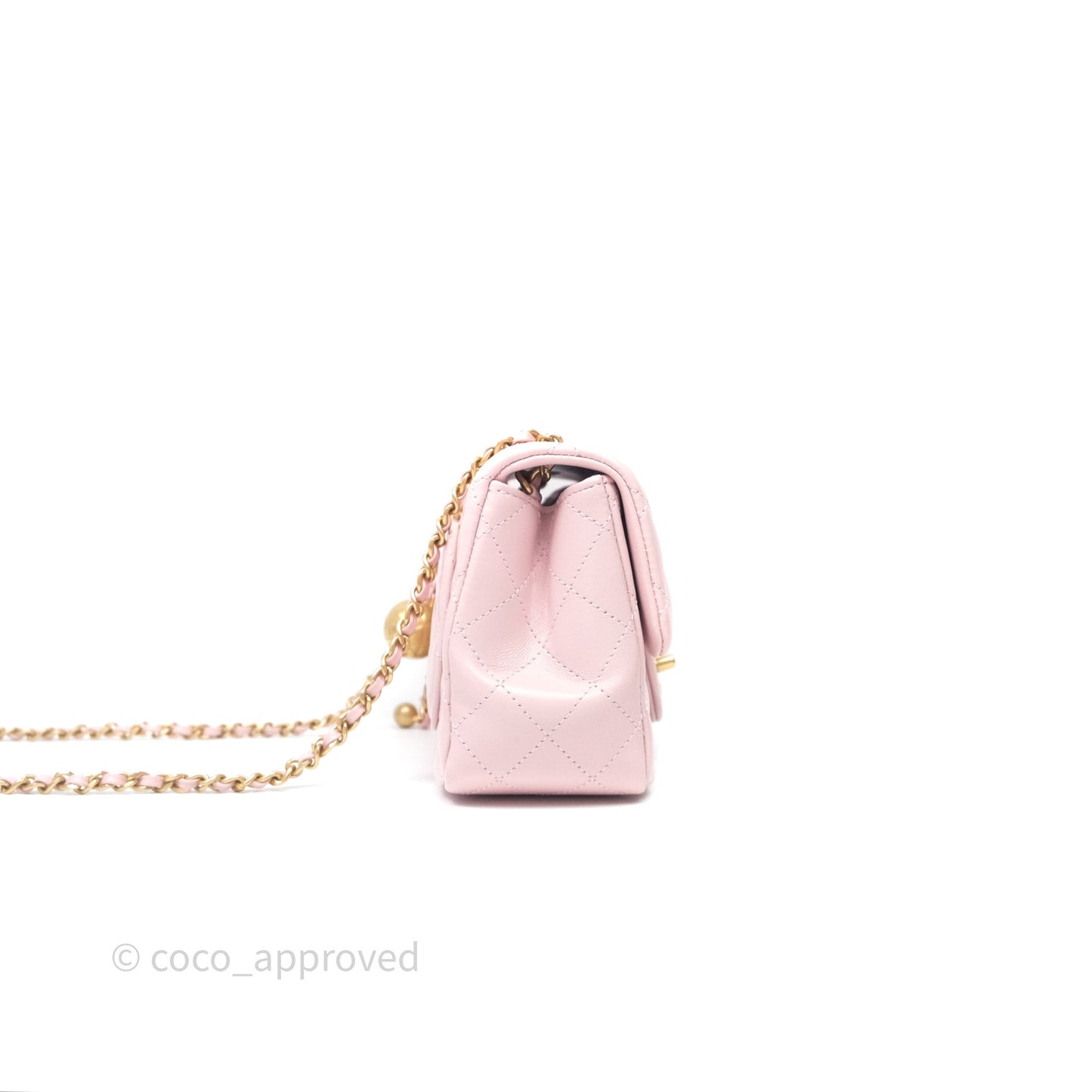 Chanel Pearl Crush Mini Square Quilted Dusty Pink Lambskin Aged Gold Hardware