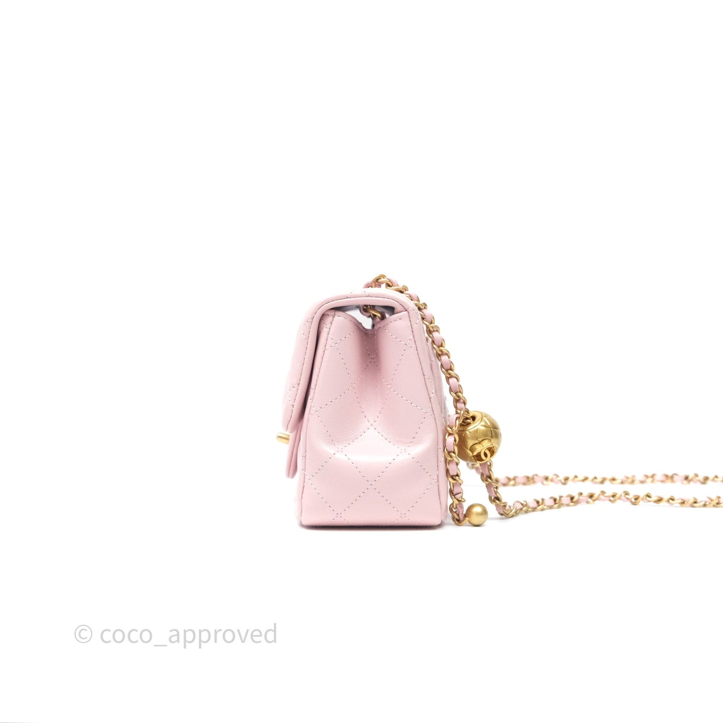 Chanel Pearl Crush Mini Square Quilted Dusty Pink Lambskin Aged Gold Hardware