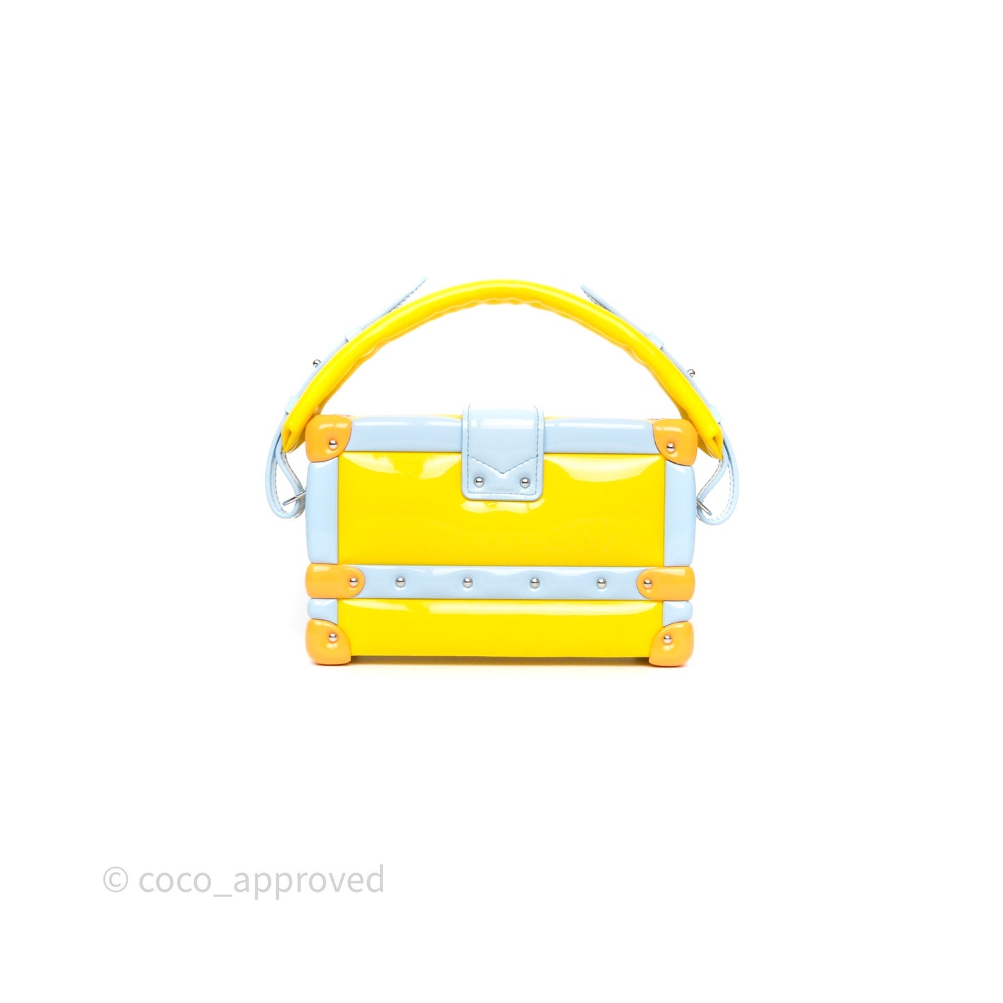 Louis Vuitton Petite Malle in Yellow/ Light Blue Glossy Calfskin Silver Hardware