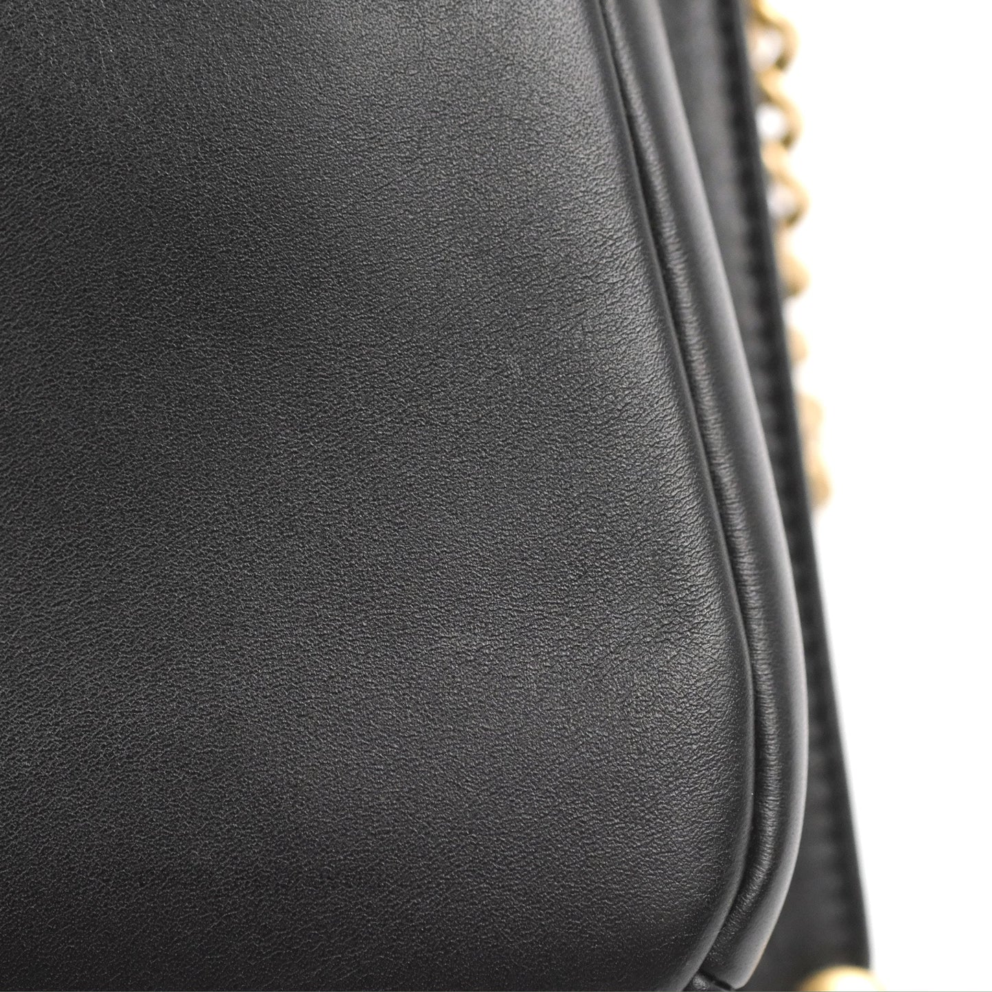 Chanel Chain Handle Flap Bag Black Calfskin Aged Gold Hardware