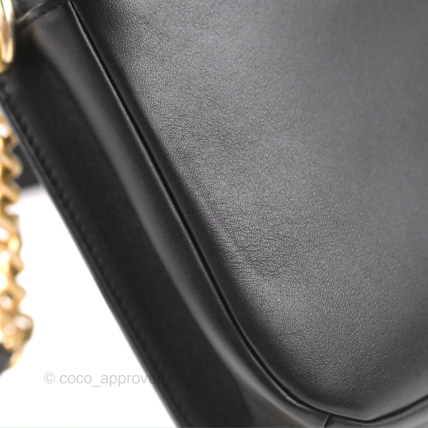 Chanel Chain Handle Flap Bag Black Calfskin Aged Gold Hardware