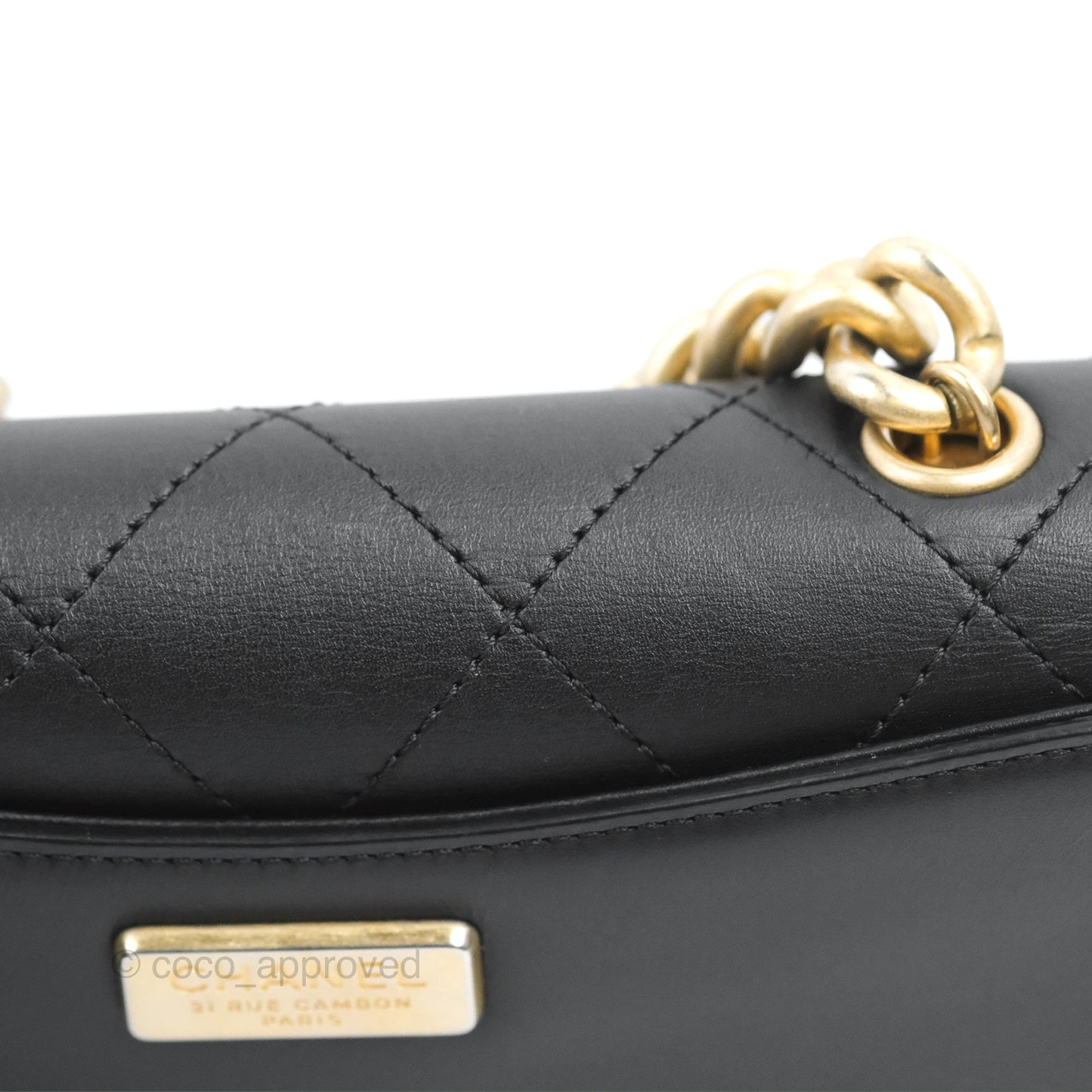 Chanel Chain Handle Flap Bag Black Calfskin Aged Gold Hardware