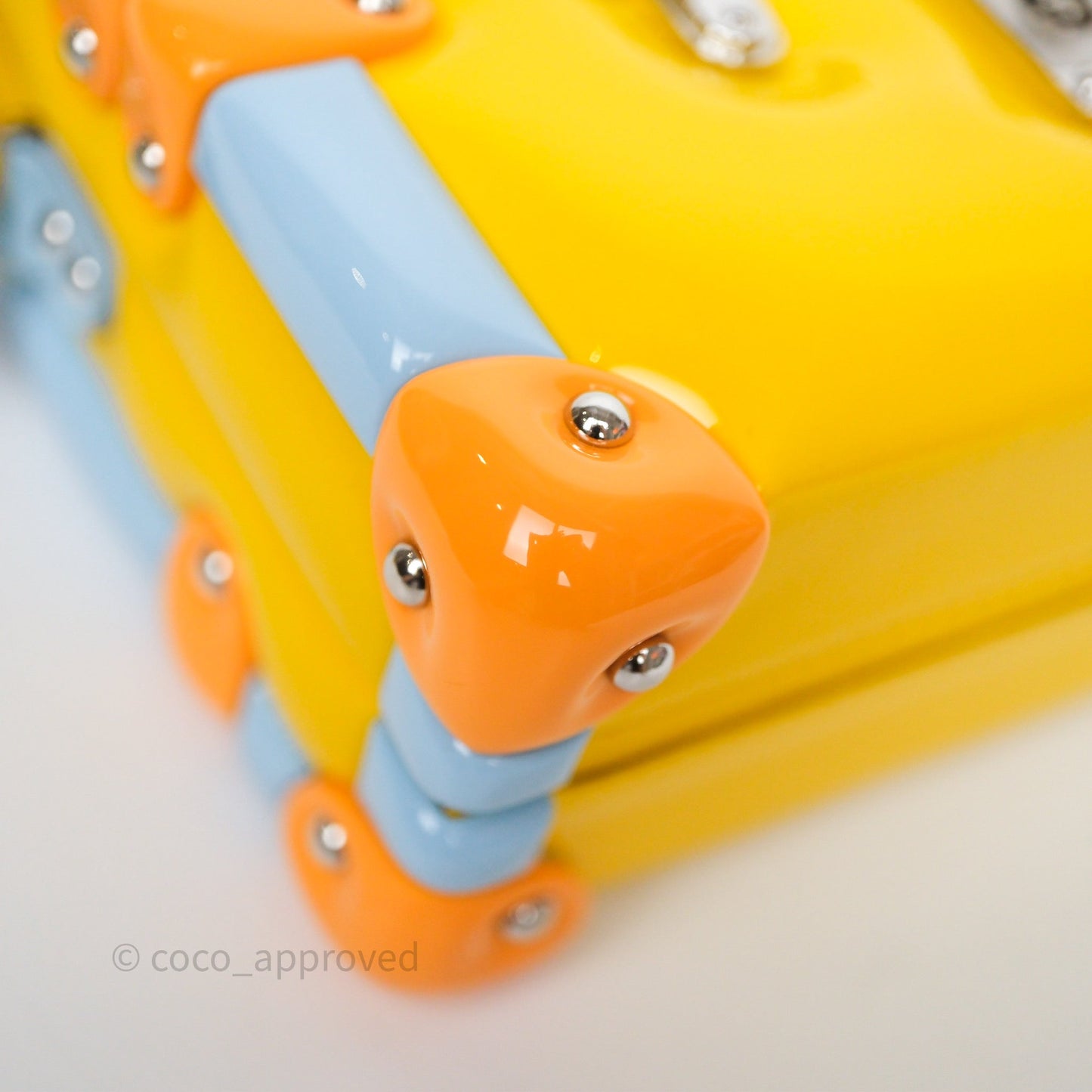 Louis Vuitton Petite Malle in Yellow/ Light Blue Glossy Calfskin Silver Hardware