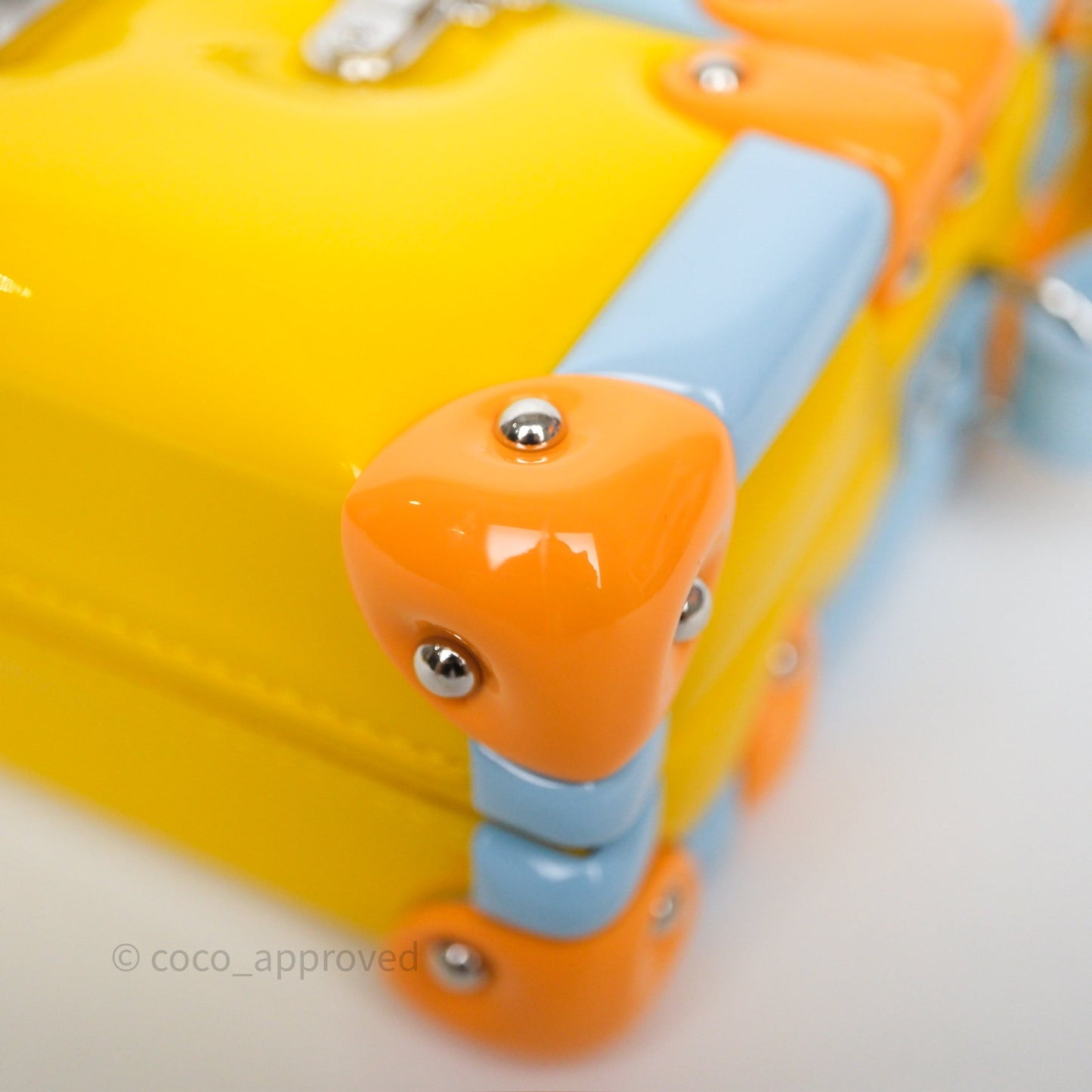 Louis Vuitton Petite Malle in Yellow/ Light Blue Glossy Calfskin Silver Hardware