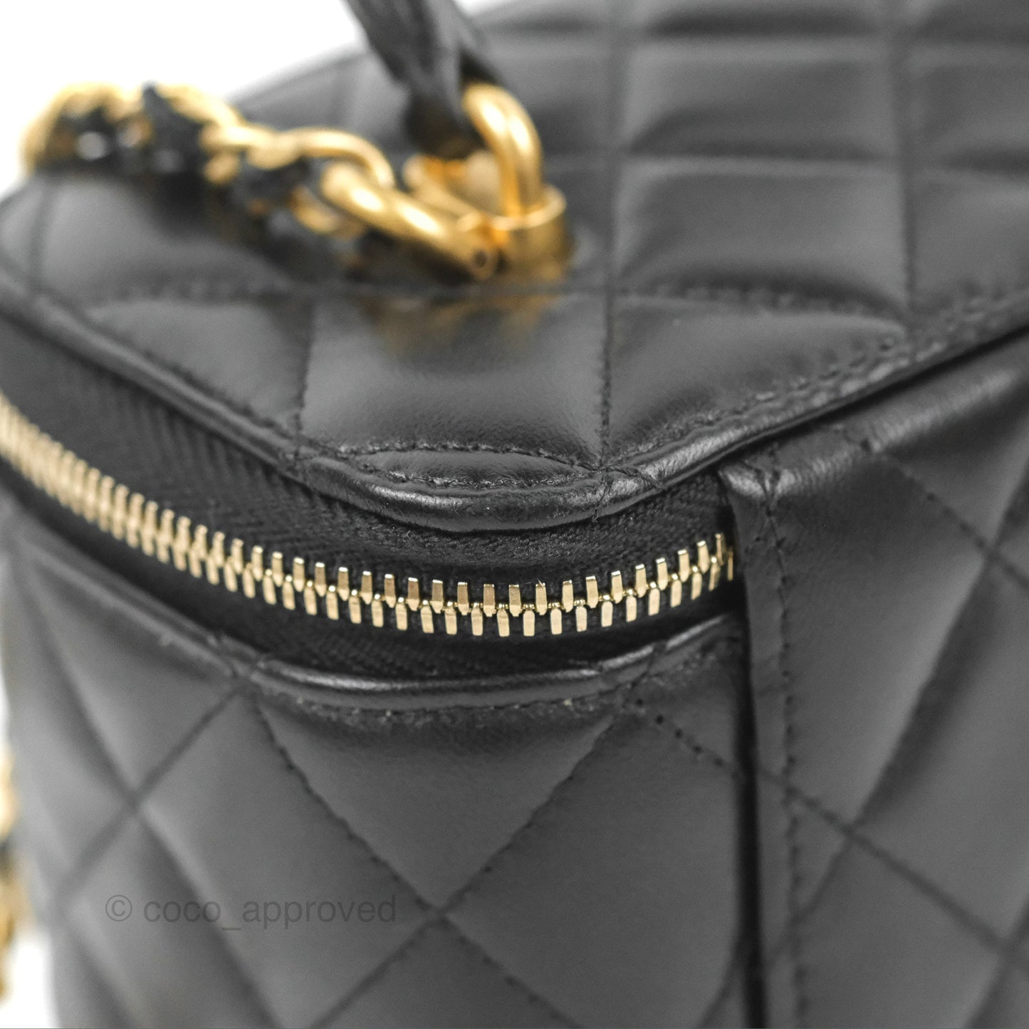 Chanel Vanity Rectangular Top Handle Black Lambskin Gold Hardware