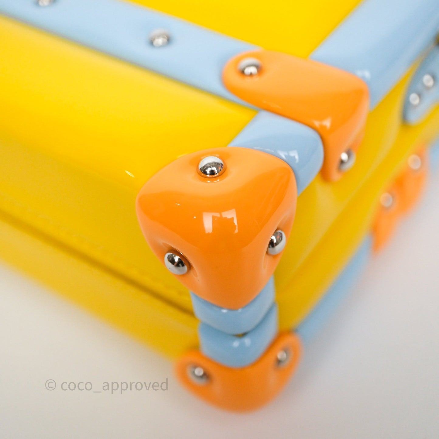 Louis Vuitton Petite Malle in Yellow/ Light Blue Glossy Calfskin Silver Hardware
