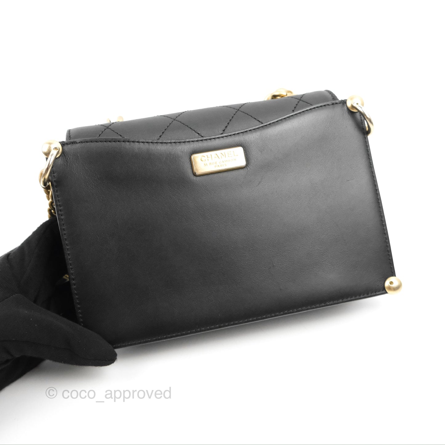 Chanel Chain Handle Flap Bag Black Calfskin Aged Gold Hardware
