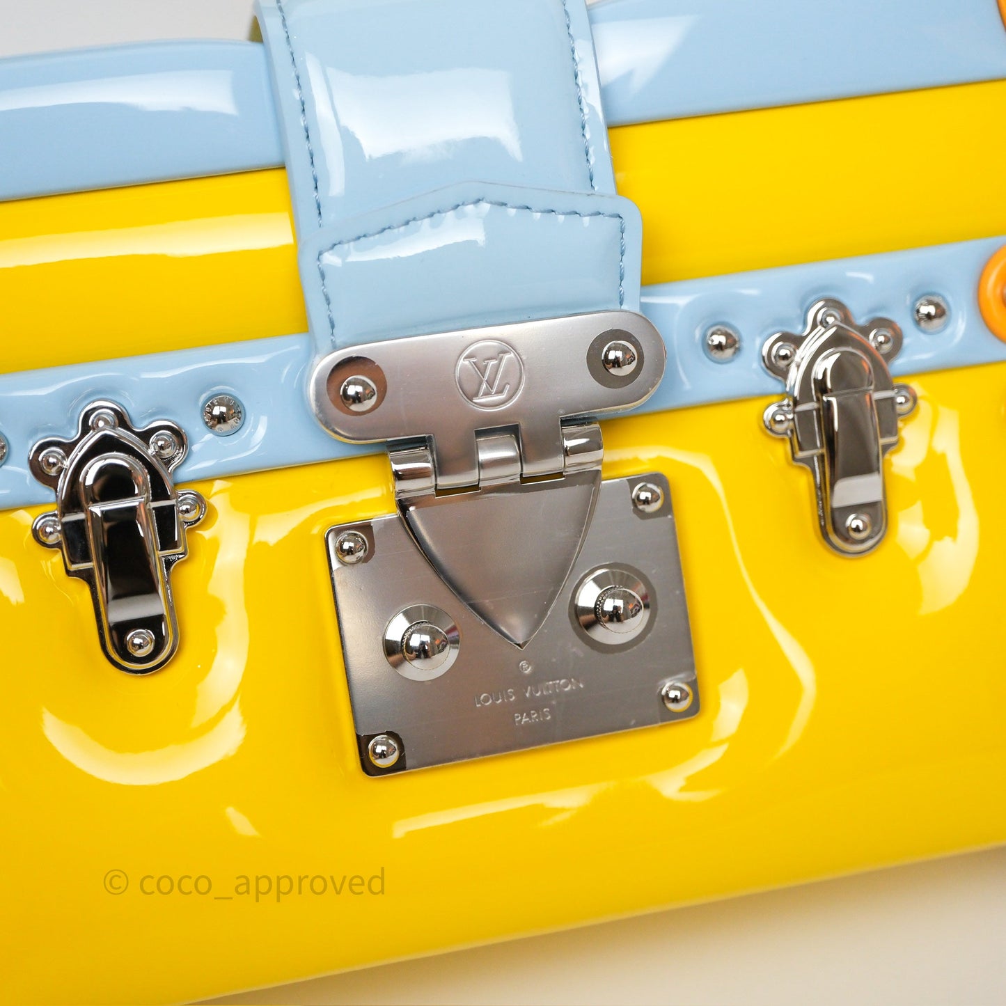 Louis Vuitton Petite Malle in Yellow/ Light Blue Glossy Calfskin Silver Hardware