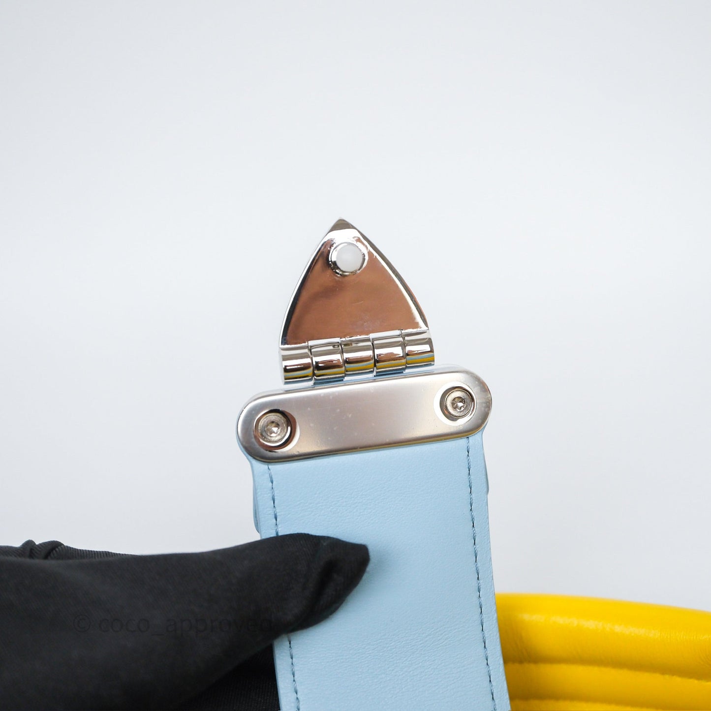 Louis Vuitton Petite Malle in Yellow/ Light Blue Glossy Calfskin Silver Hardware
