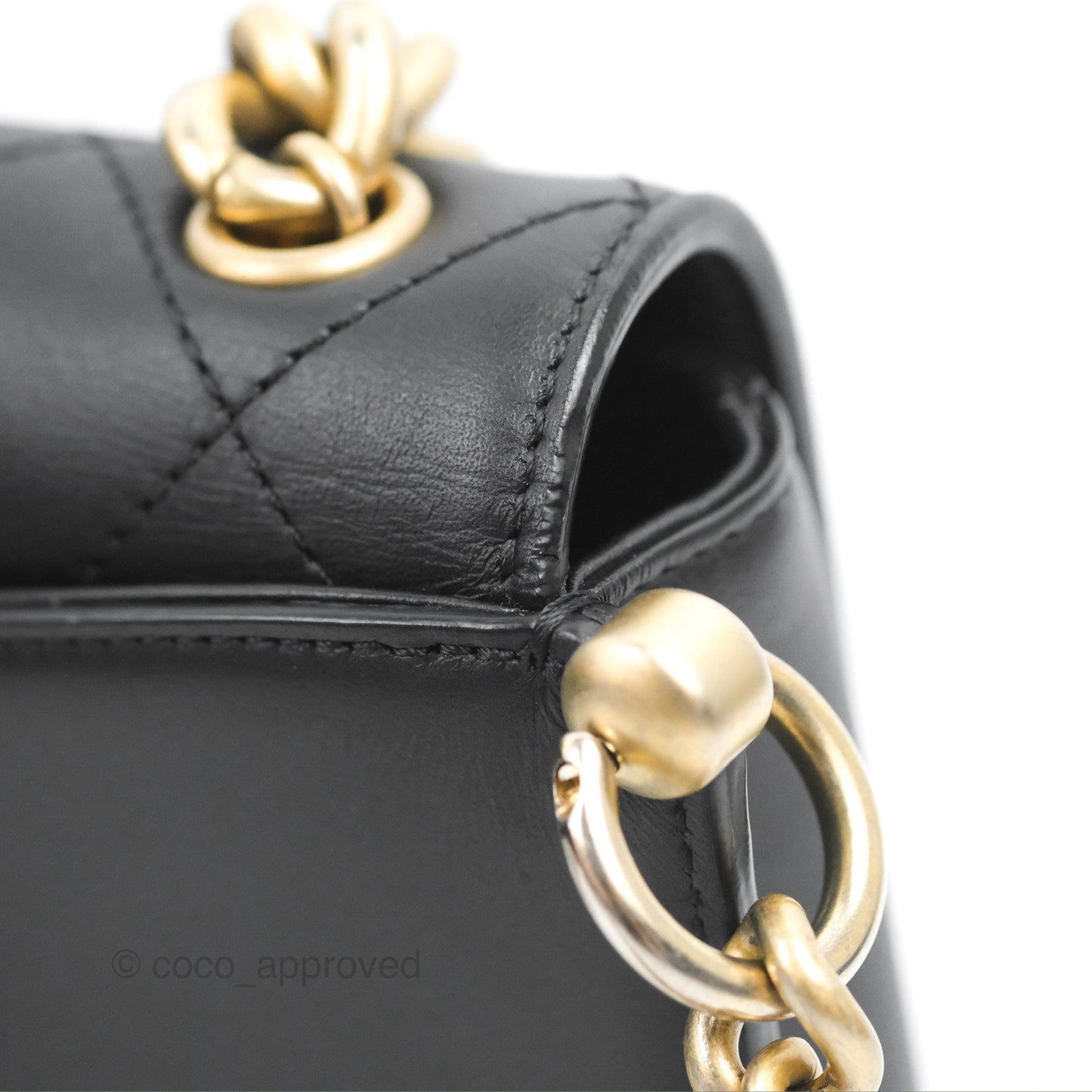 Chanel Chain Handle Flap Bag Black Calfskin Aged Gold Hardware