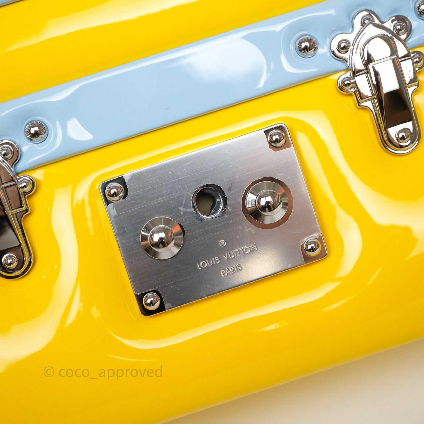 Louis Vuitton Petite Malle in Yellow/ Light Blue Glossy Calfskin Silver Hardware