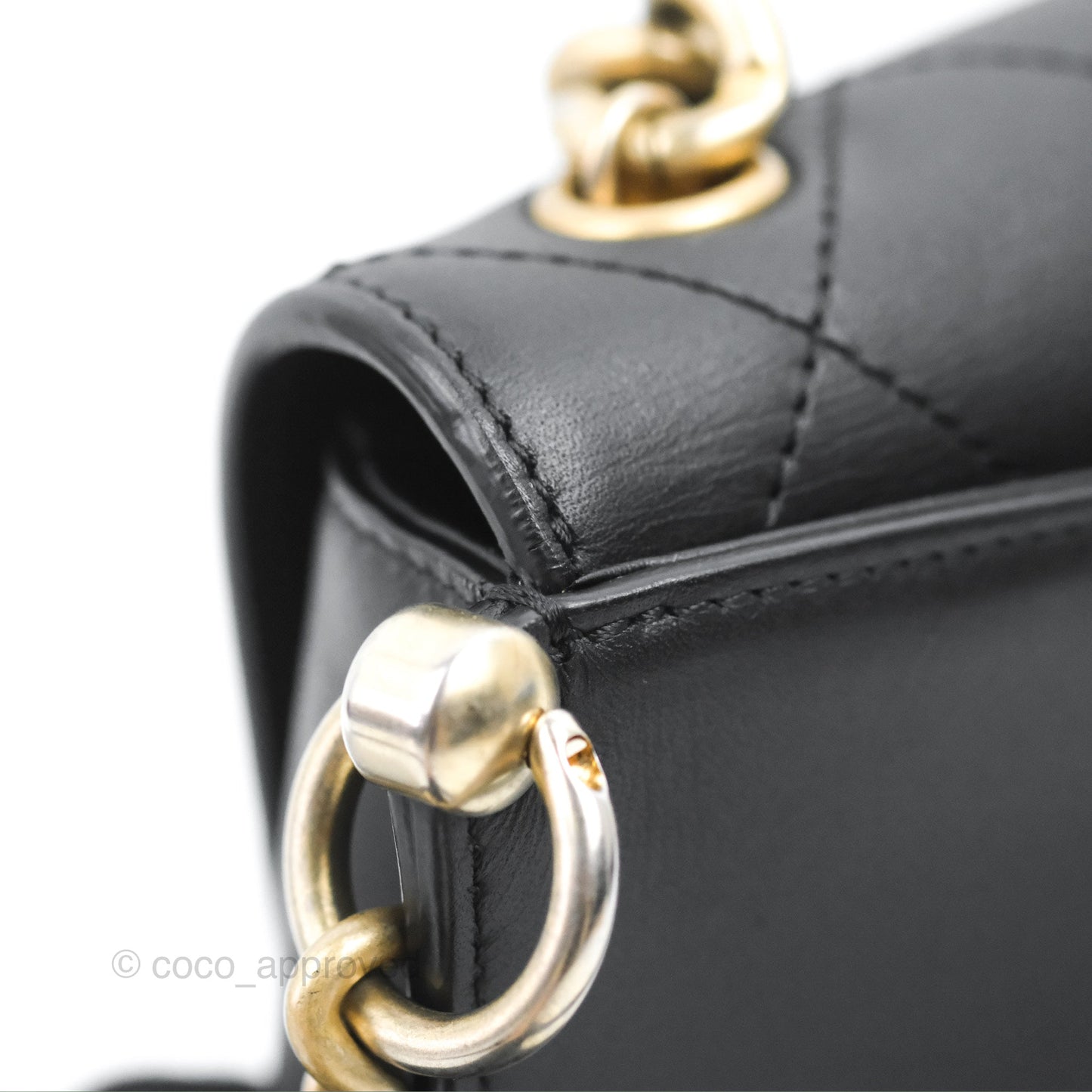 Chanel Chain Handle Flap Bag Black Calfskin Aged Gold Hardware
