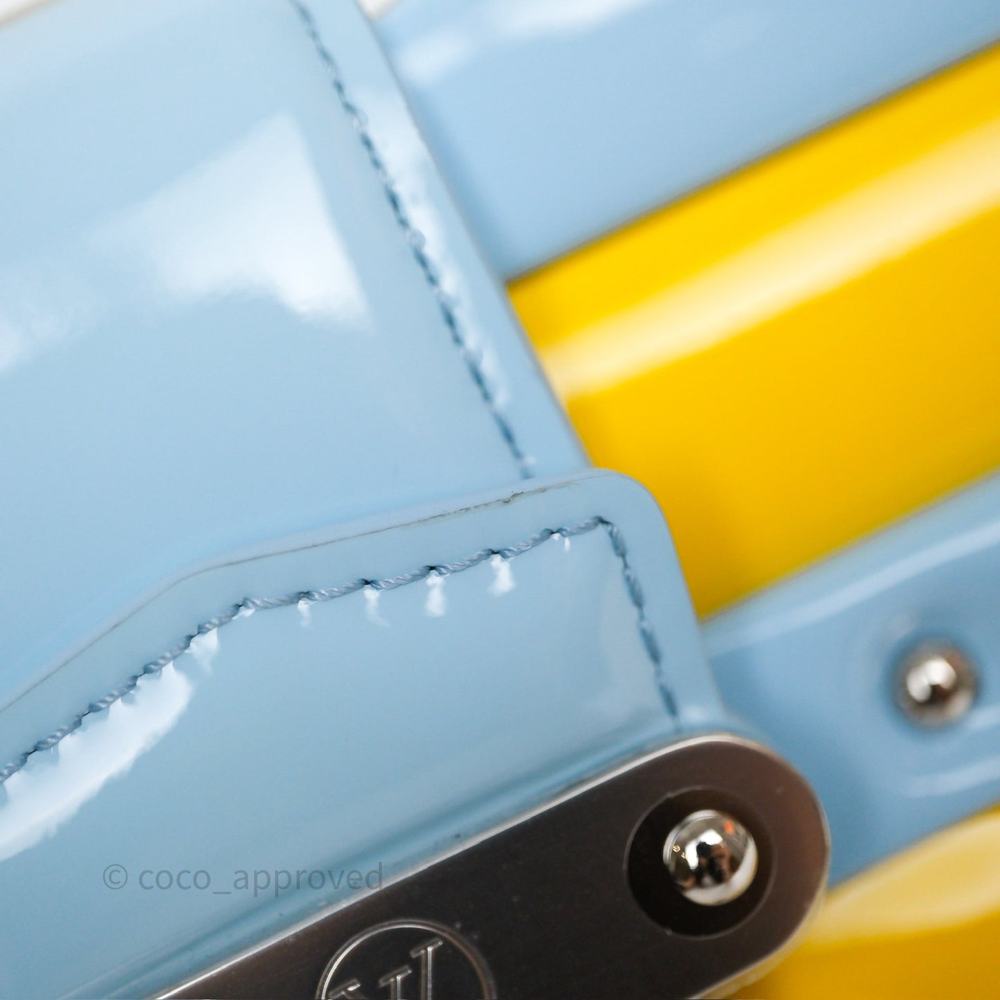Louis Vuitton Petite Malle in Yellow/ Light Blue Glossy Calfskin Silver Hardware