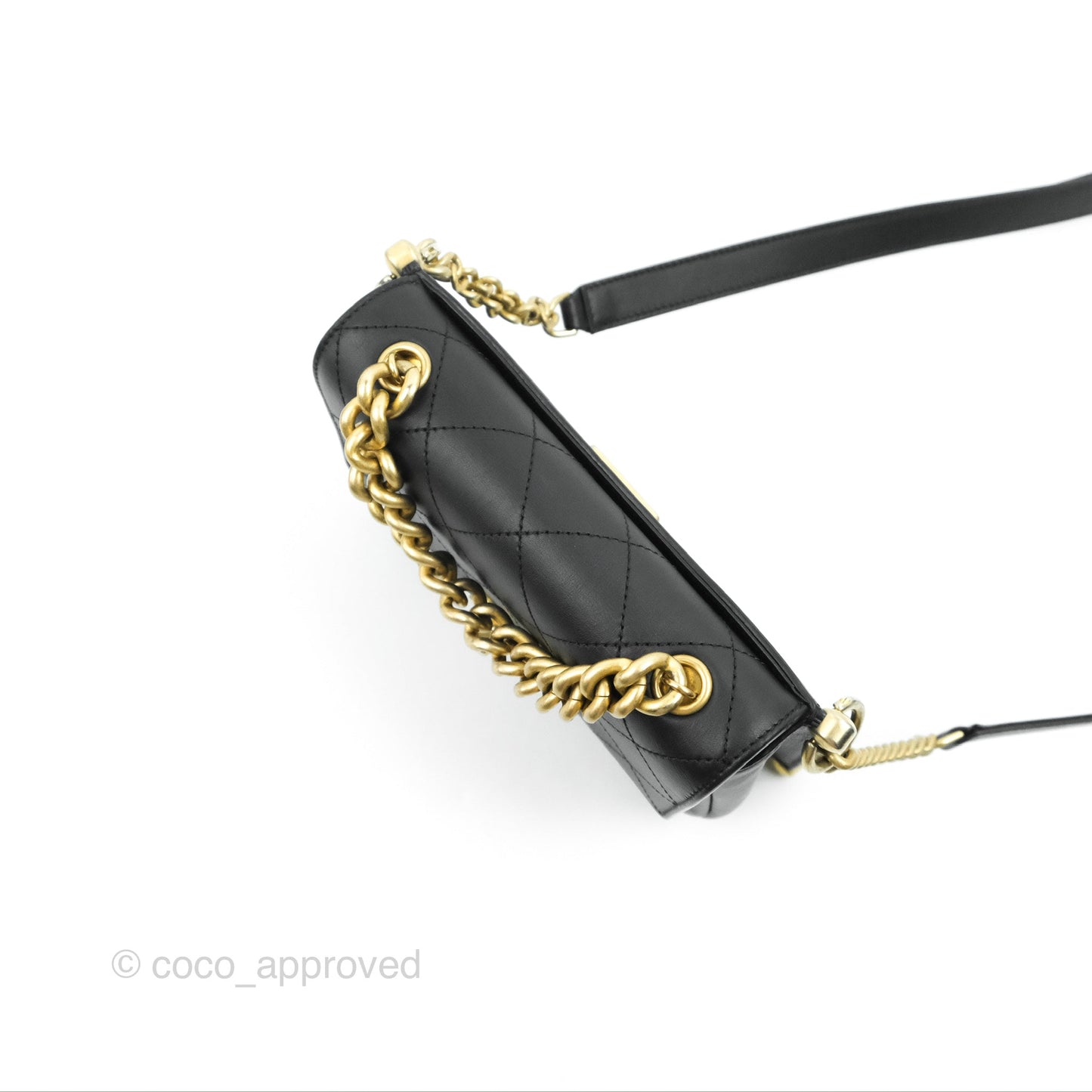 Chanel Chain Handle Flap Bag Black Calfskin Aged Gold Hardware