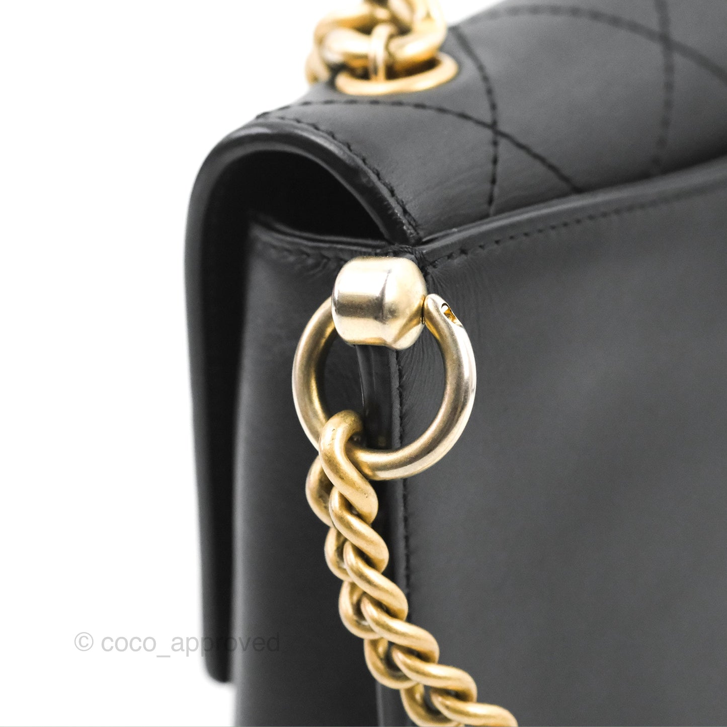 Chanel Chain Handle Flap Bag Black Calfskin Aged Gold Hardware