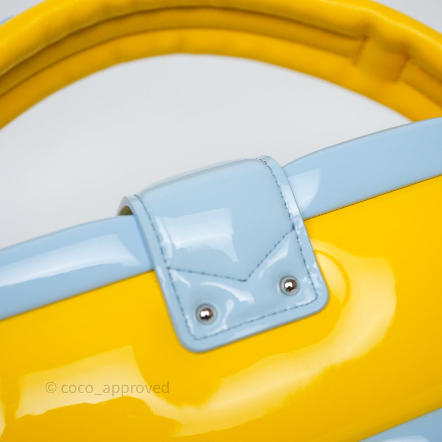 Louis Vuitton Petite Malle in Yellow/ Light Blue Glossy Calfskin Silver Hardware