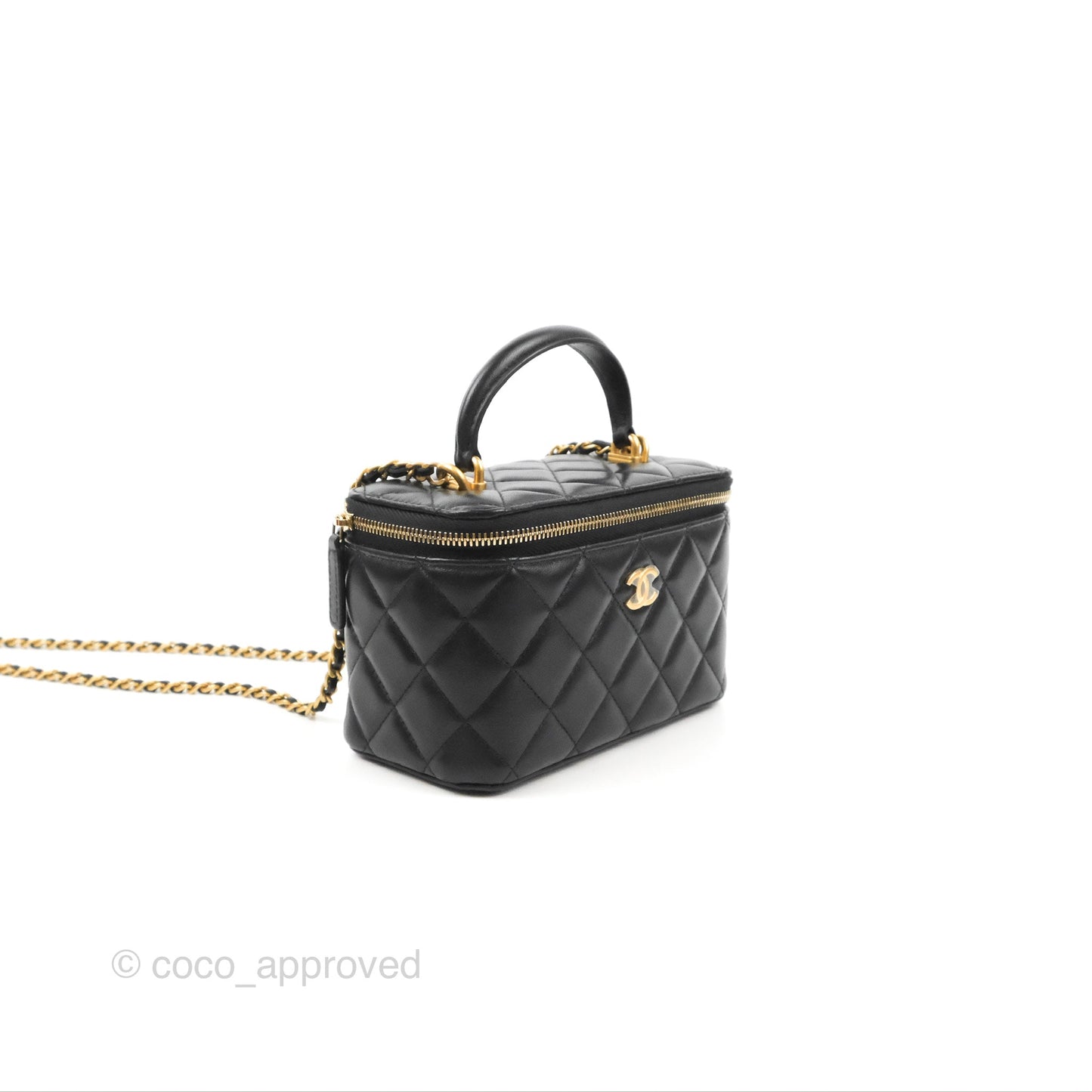 Chanel Vanity Rectangular Top Handle Black Lambskin Gold Hardware