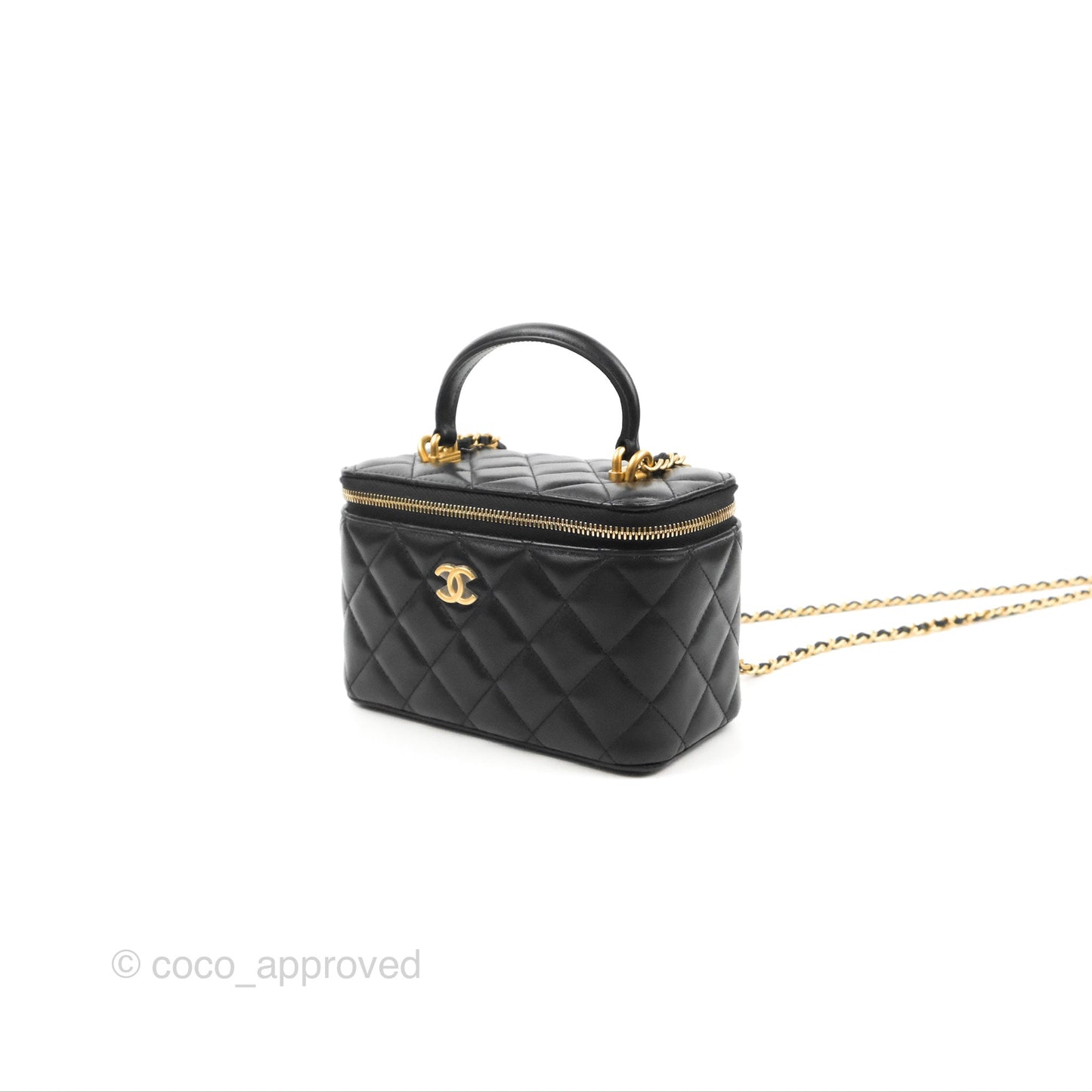 Chanel Vanity Rectangular Top Handle Black Lambskin Gold Hardware