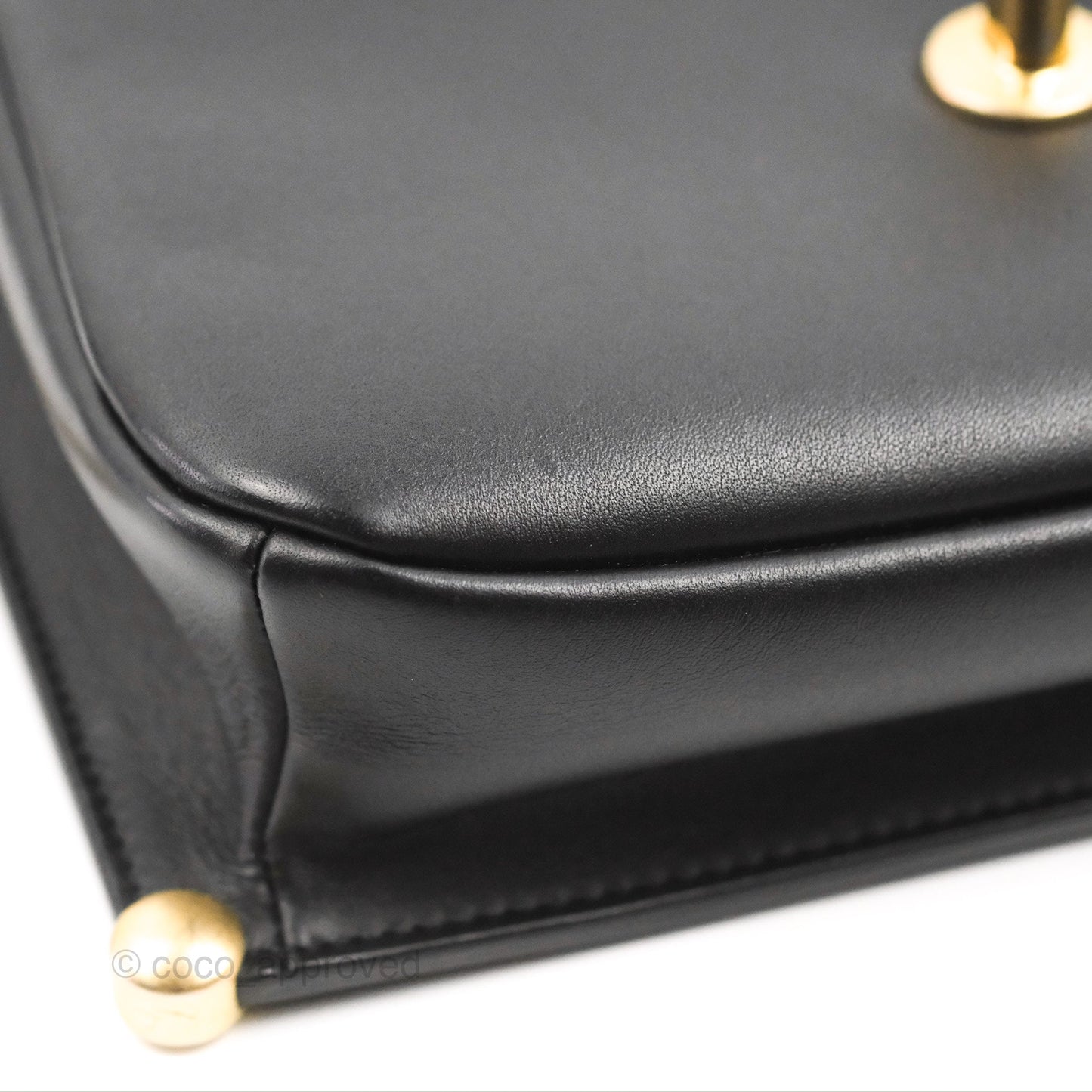Chanel Chain Handle Flap Bag Black Calfskin Aged Gold Hardware