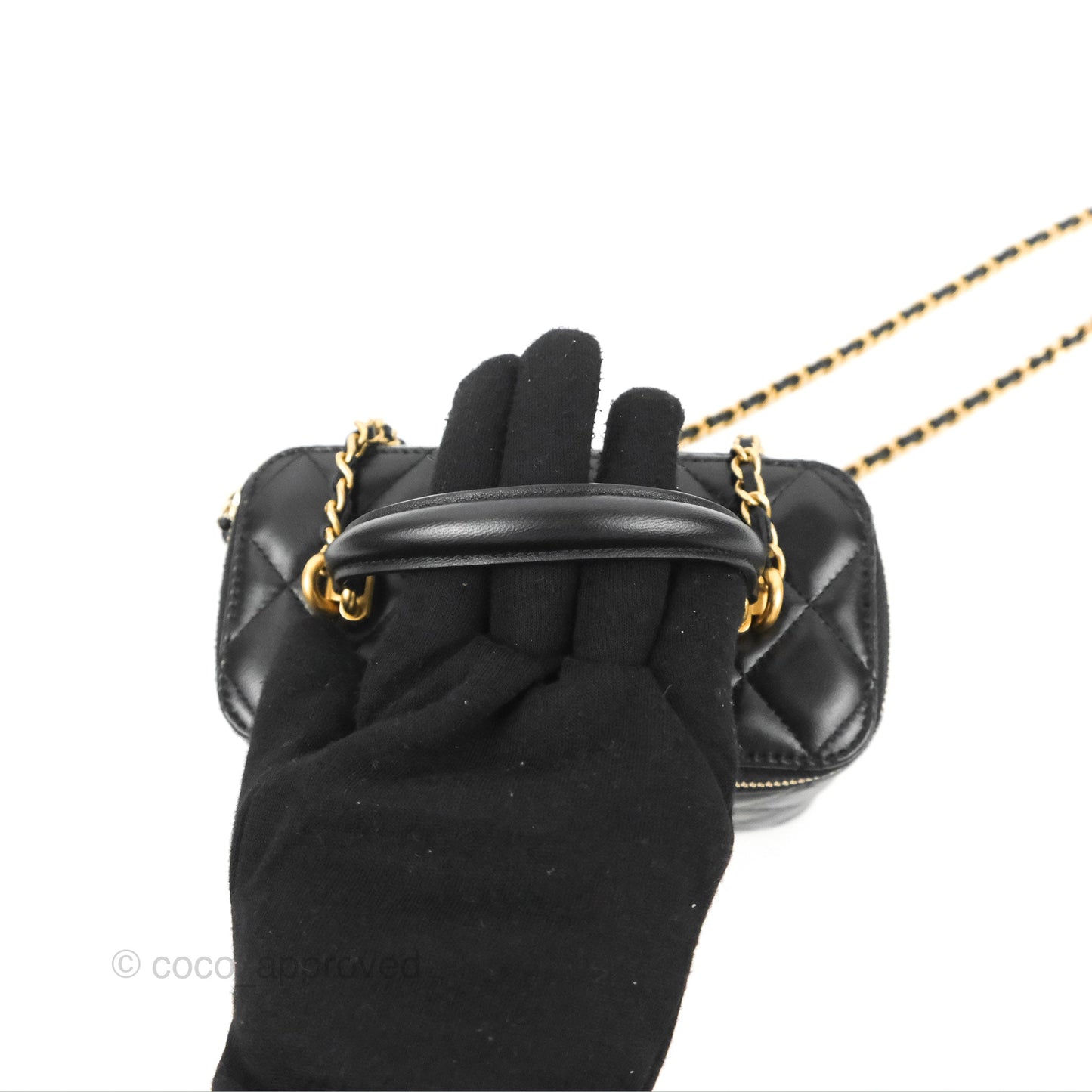 Chanel Vanity Rectangular Top Handle Black Lambskin Gold Hardware