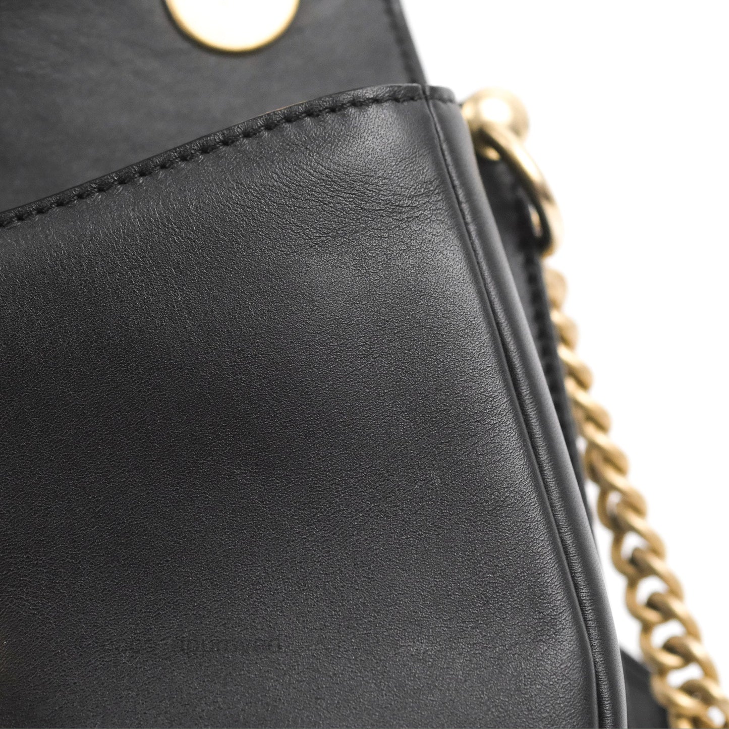 Chanel Chain Handle Flap Bag Black Calfskin Aged Gold Hardware