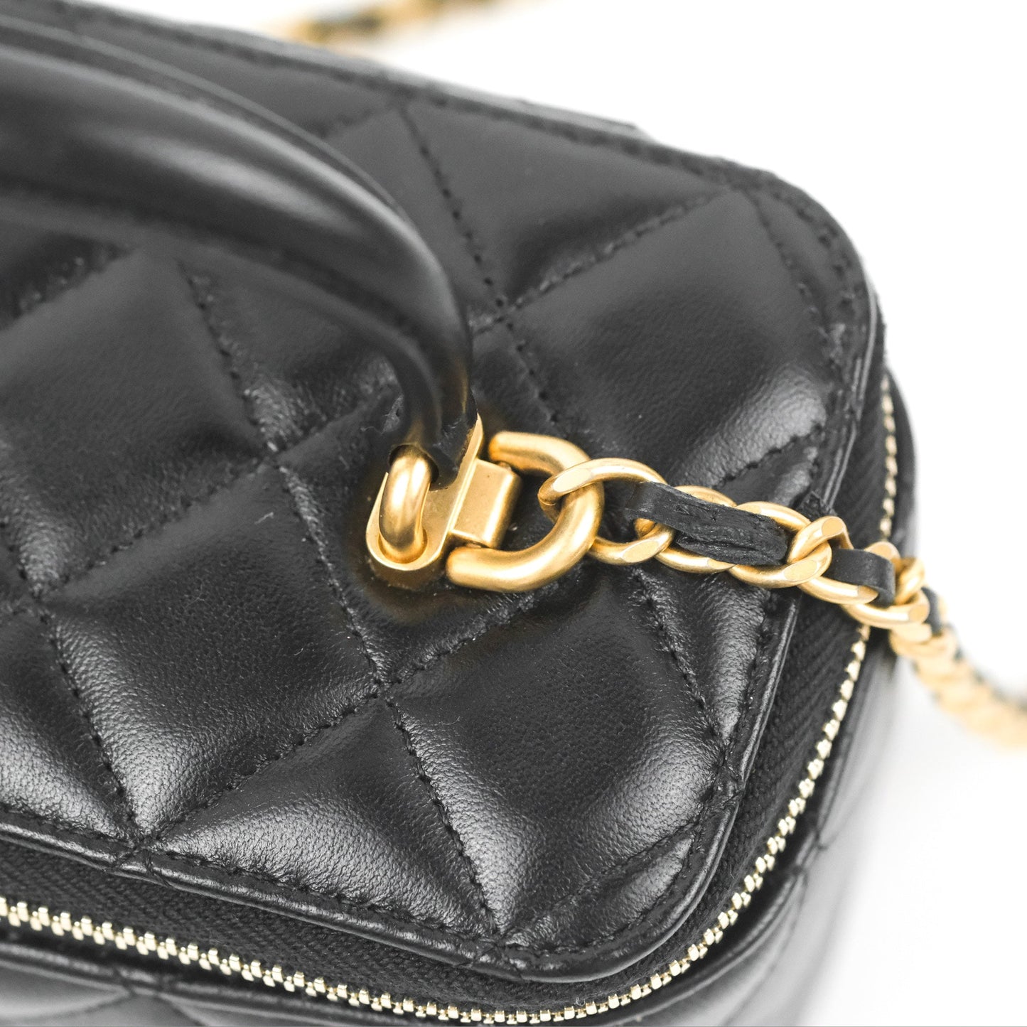 Chanel Vanity Rectangular Top Handle Black Lambskin Gold Hardware