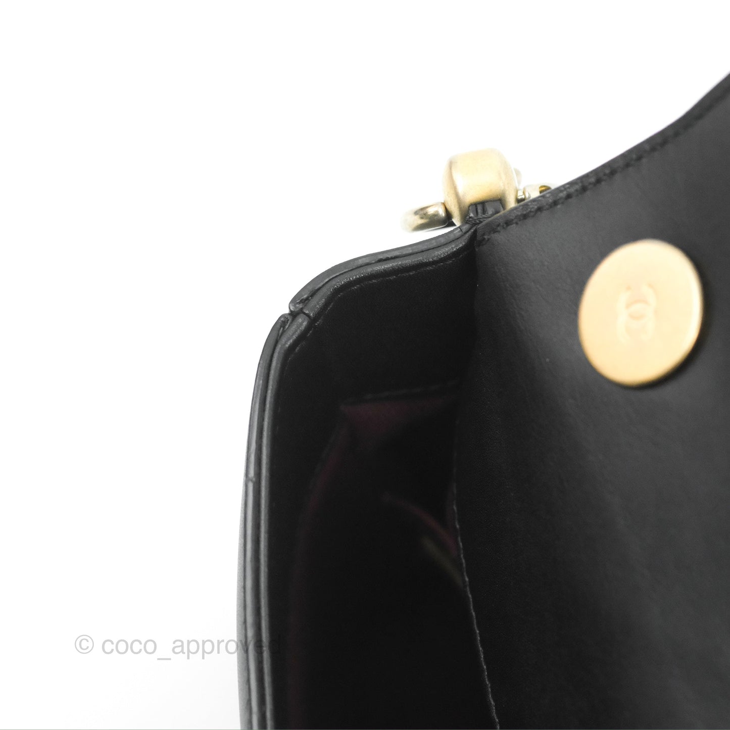 Chanel Chain Handle Flap Bag Black Calfskin Aged Gold Hardware