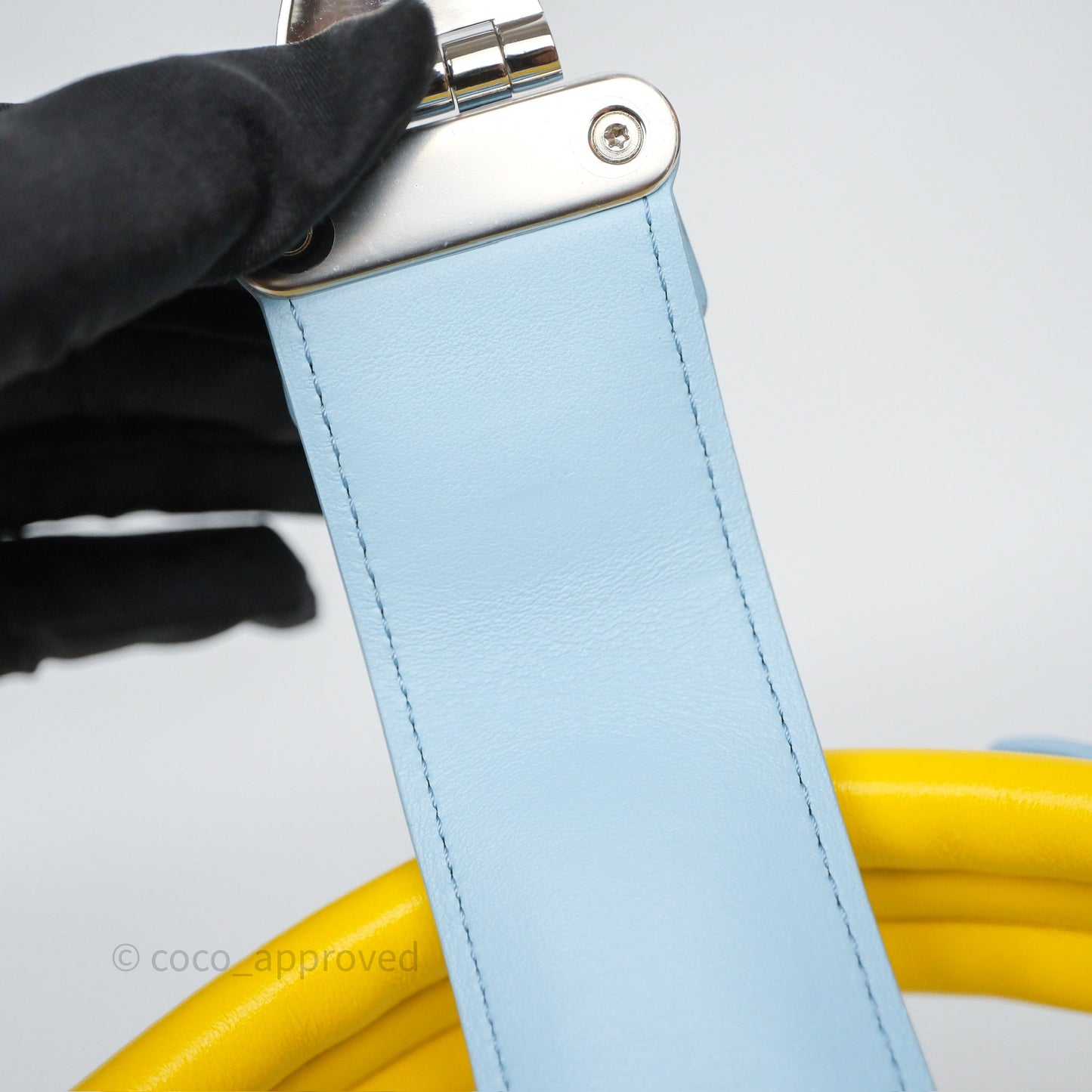 Louis Vuitton Petite Malle in Yellow/ Light Blue Glossy Calfskin Silver Hardware