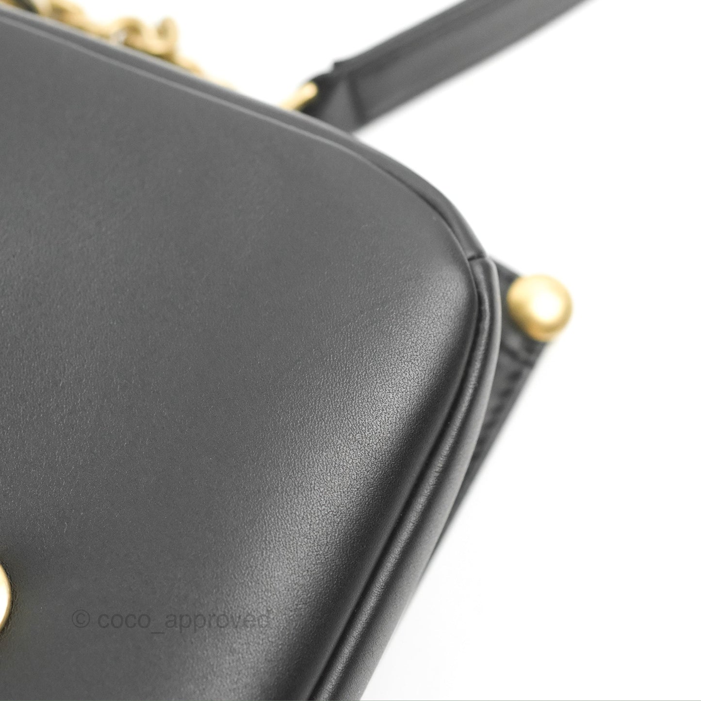 Chanel Chain Handle Flap Bag Black Calfskin Aged Gold Hardware