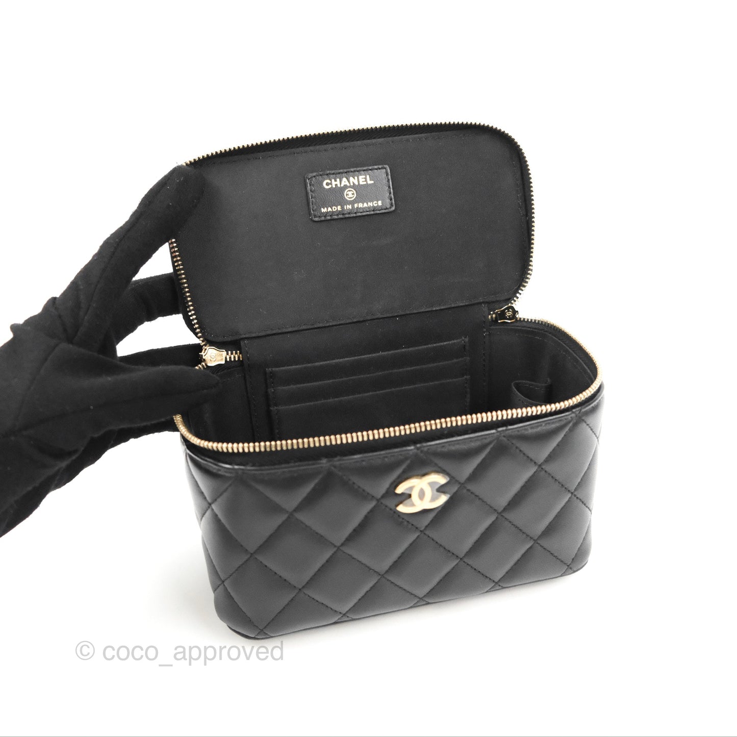 Chanel Vanity Rectangular Top Handle Black Lambskin Gold Hardware